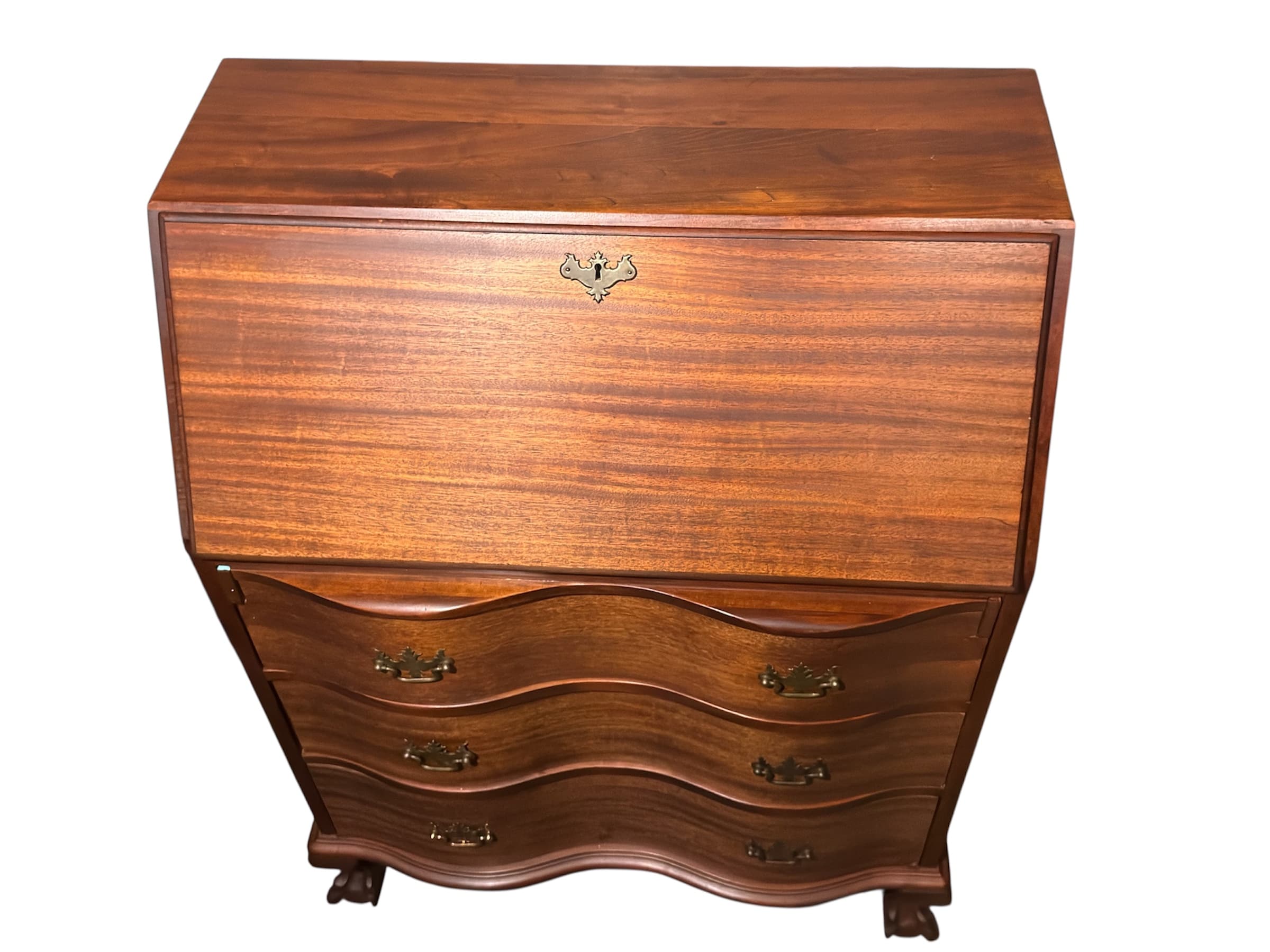 Vintage Mahogany Chippendale Style Secretary Desk – Ball & Claw Feet – Colonial Revival Drop Front Writing Desk - Thumbnail 5