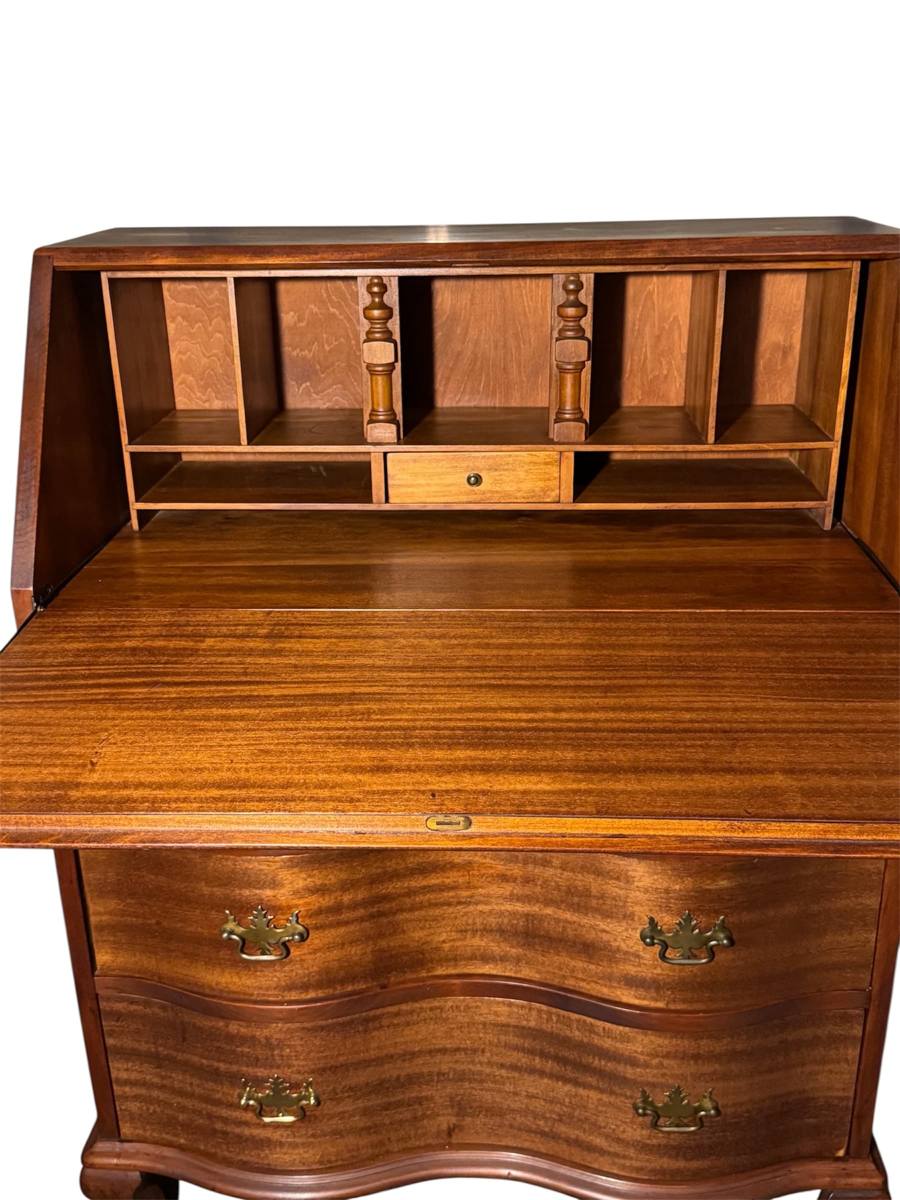 Vintage Mahogany Chippendale Style Secretary Desk – Ball & Claw Feet – Colonial Revival Drop Front Writing Desk - Thumbnail 3