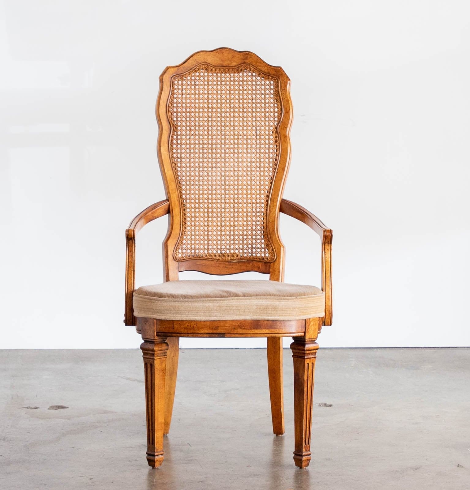 Solid Walnut Vintage Cane Chairs with Upholstered Seats (Set of 4) - Thumbnail 2