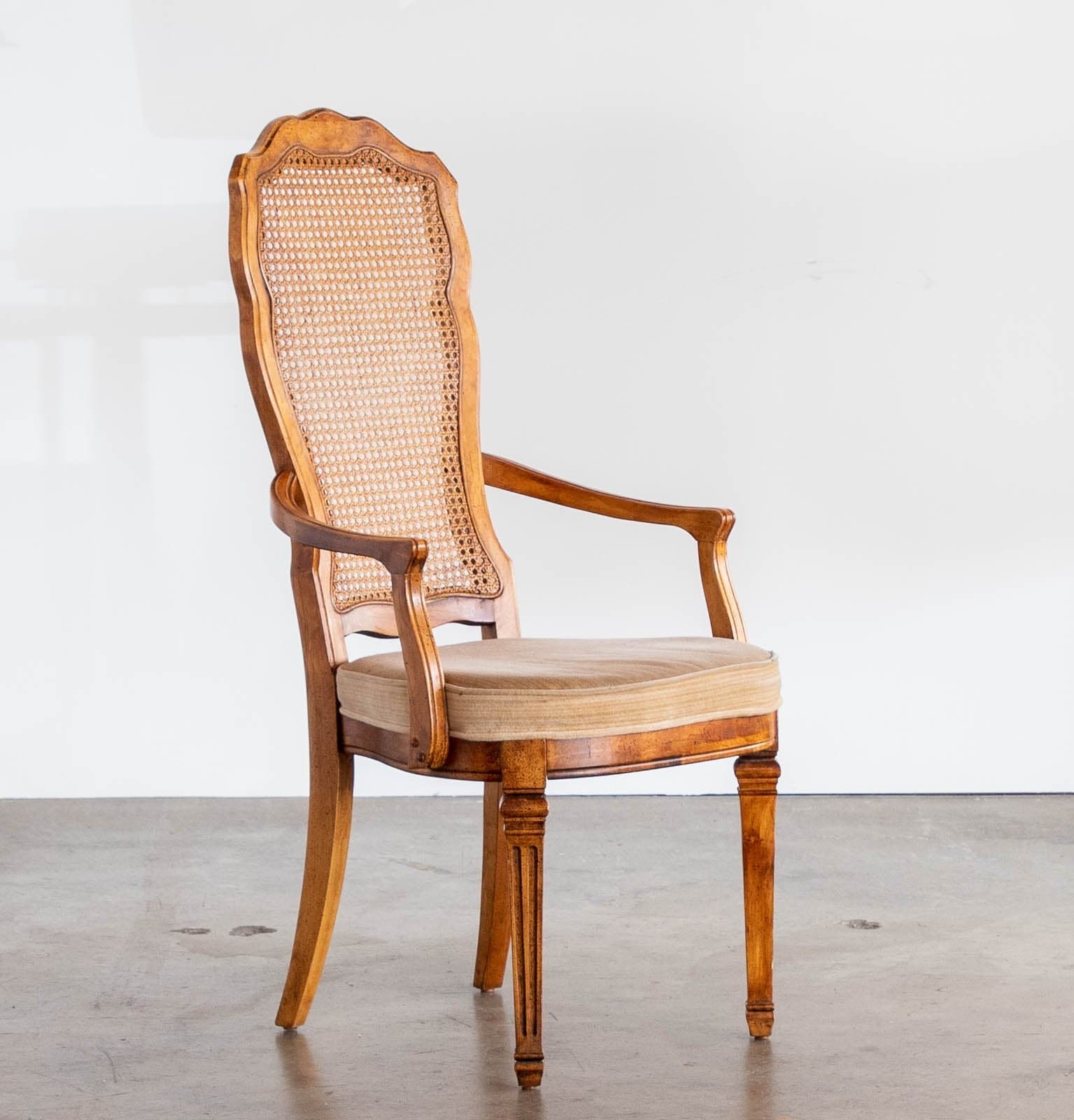 Solid Walnut Vintage Cane Chairs with Upholstered Seats (Set of 4) - Thumbnail 3