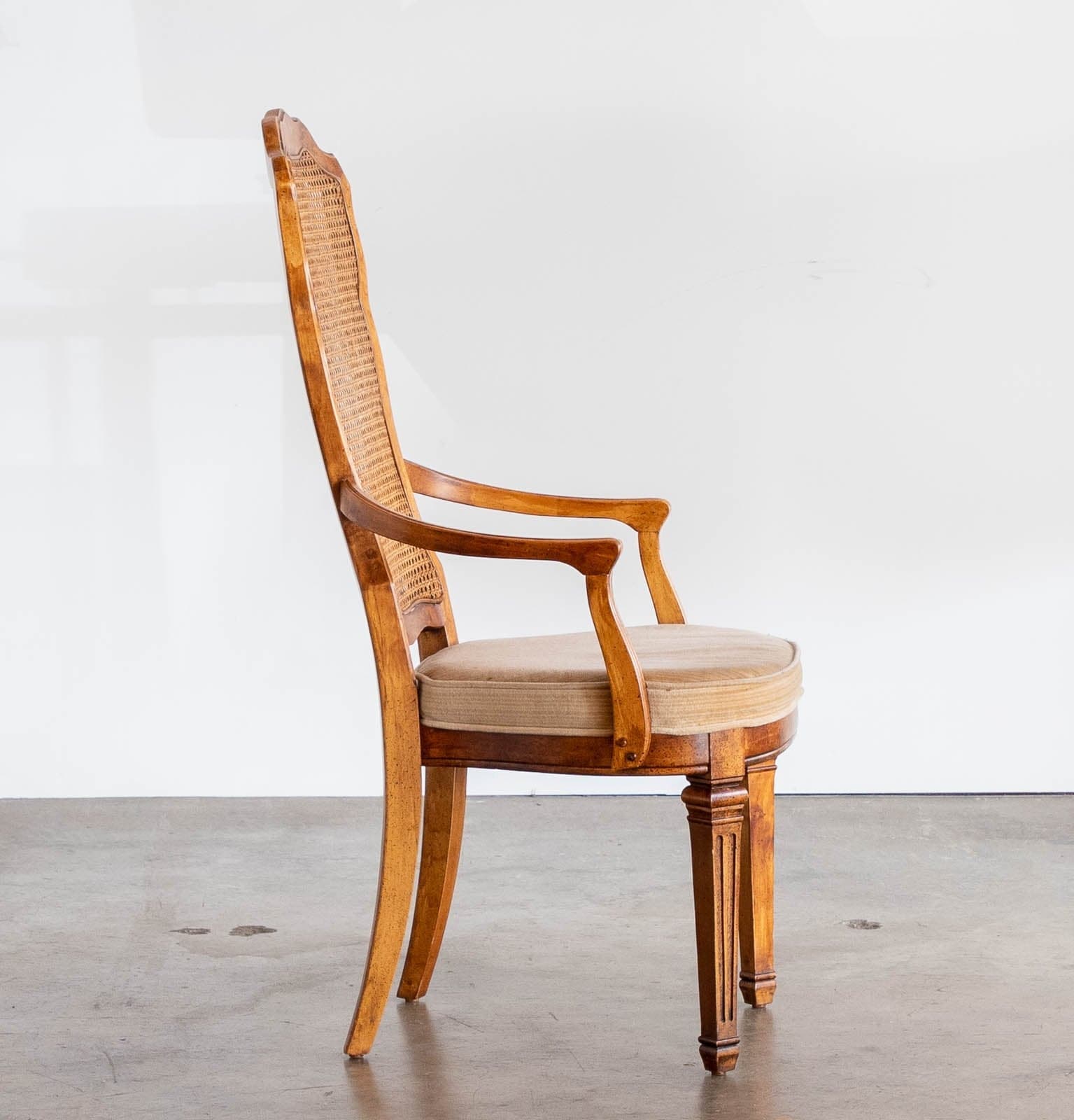 Solid Walnut Vintage Cane Chairs with Upholstered Seats (Set of 4) - Thumbnail 4