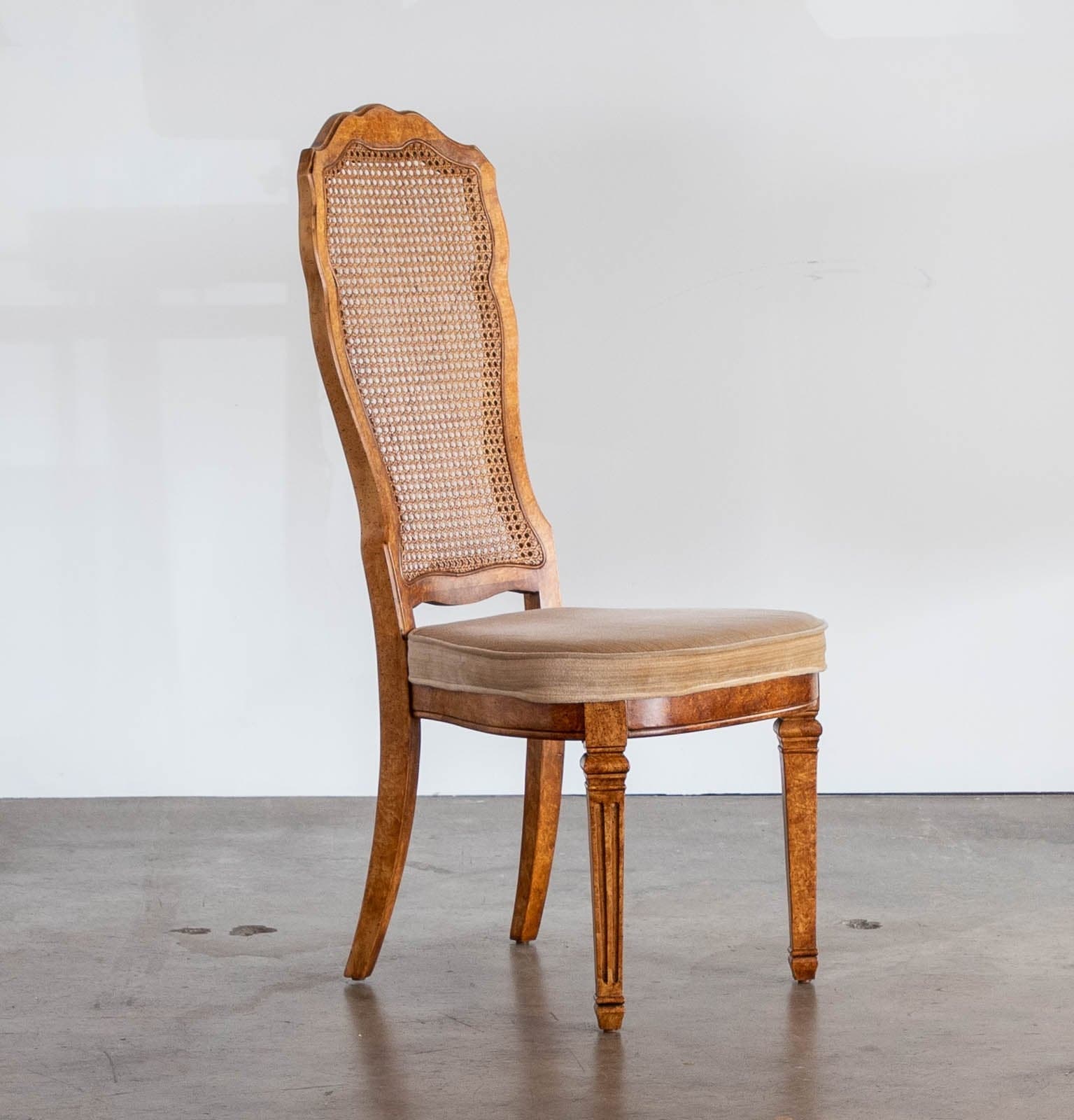 Solid Walnut Vintage Cane Chairs with Upholstered Seats (Set of 4) - Thumbnail 7