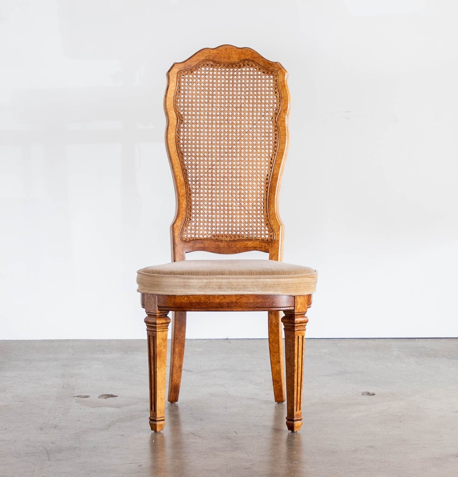 Solid Walnut Vintage Cane Chairs with Upholstered Seats (Set of 4) - Thumbnail 6