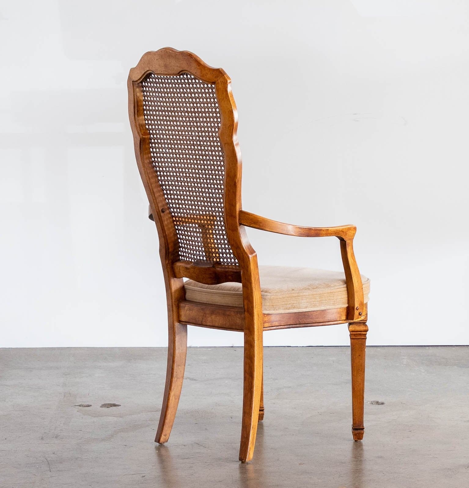 Solid Walnut Vintage Cane Chairs with Upholstered Seats (Set of 4) - Thumbnail 5