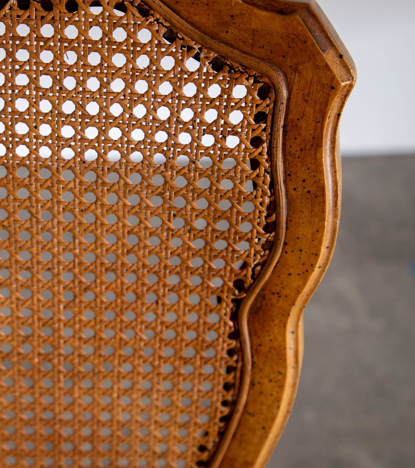 Solid Walnut Vintage Cane Chairs with Upholstered Seats (Set of 4) - Thumbnail 11