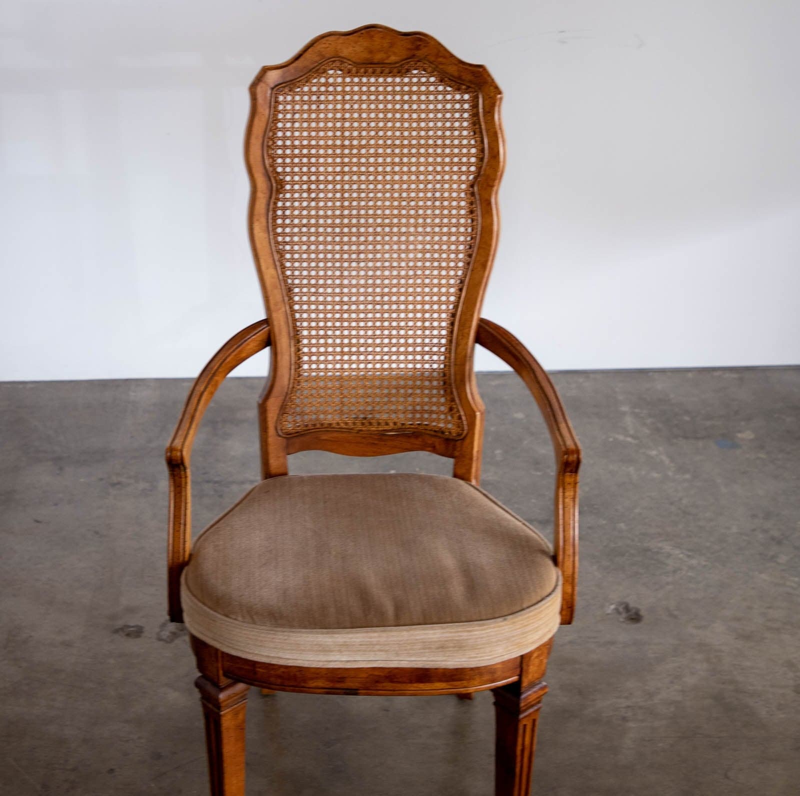 Solid Walnut Vintage Cane Chairs with Upholstered Seats (Set of 4) - Thumbnail 10