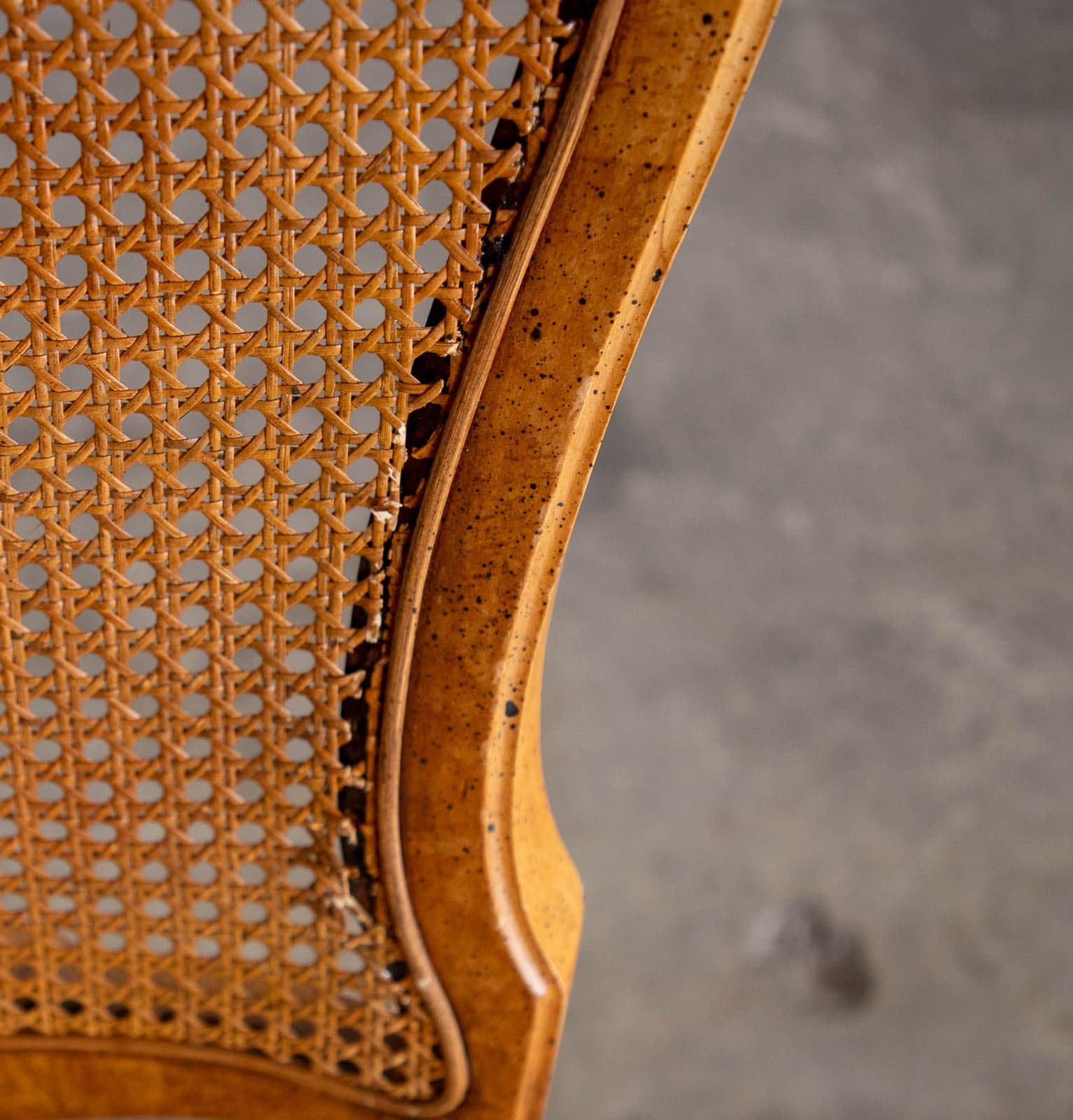 Solid Walnut Vintage Cane Chairs with Upholstered Seats (Set of 4) - Thumbnail 12