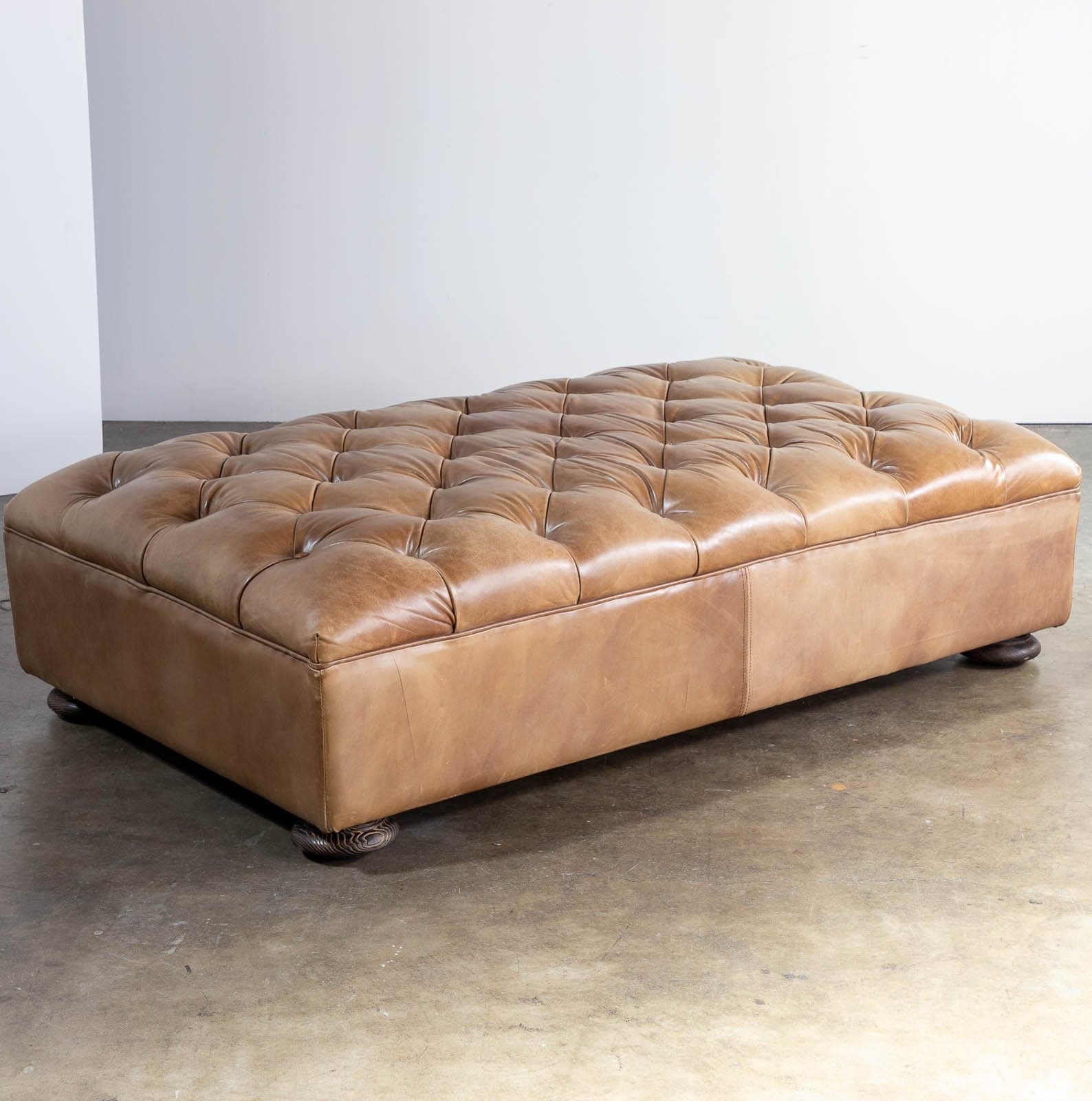 Restoration Hardware Tufted Leather Ottoman - Thumbnail 2