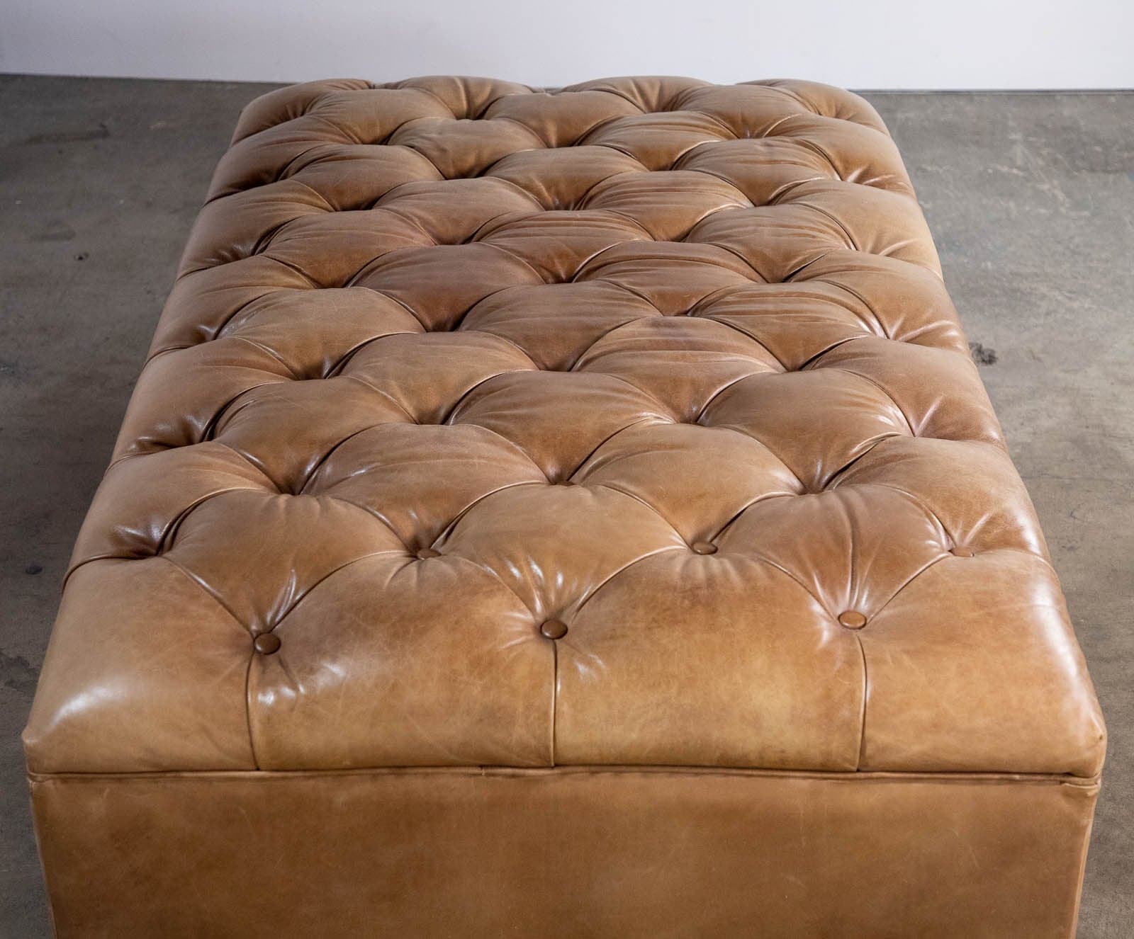 Restoration Hardware Tufted Leather Ottoman - Thumbnail 4