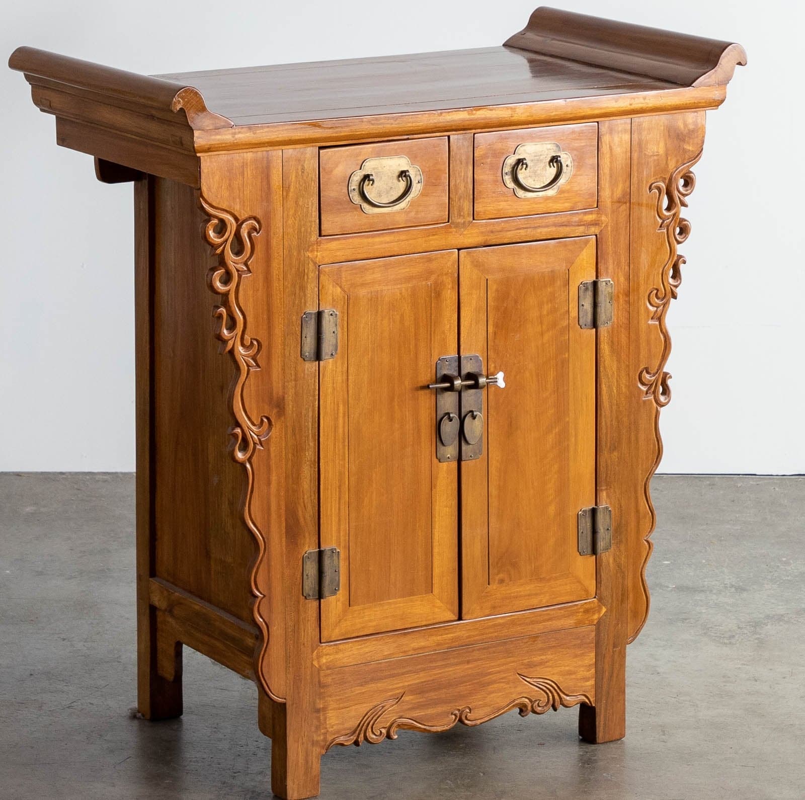 Sandalwood Console Table w/ Cabinet + 2 Drawers - Image 1
