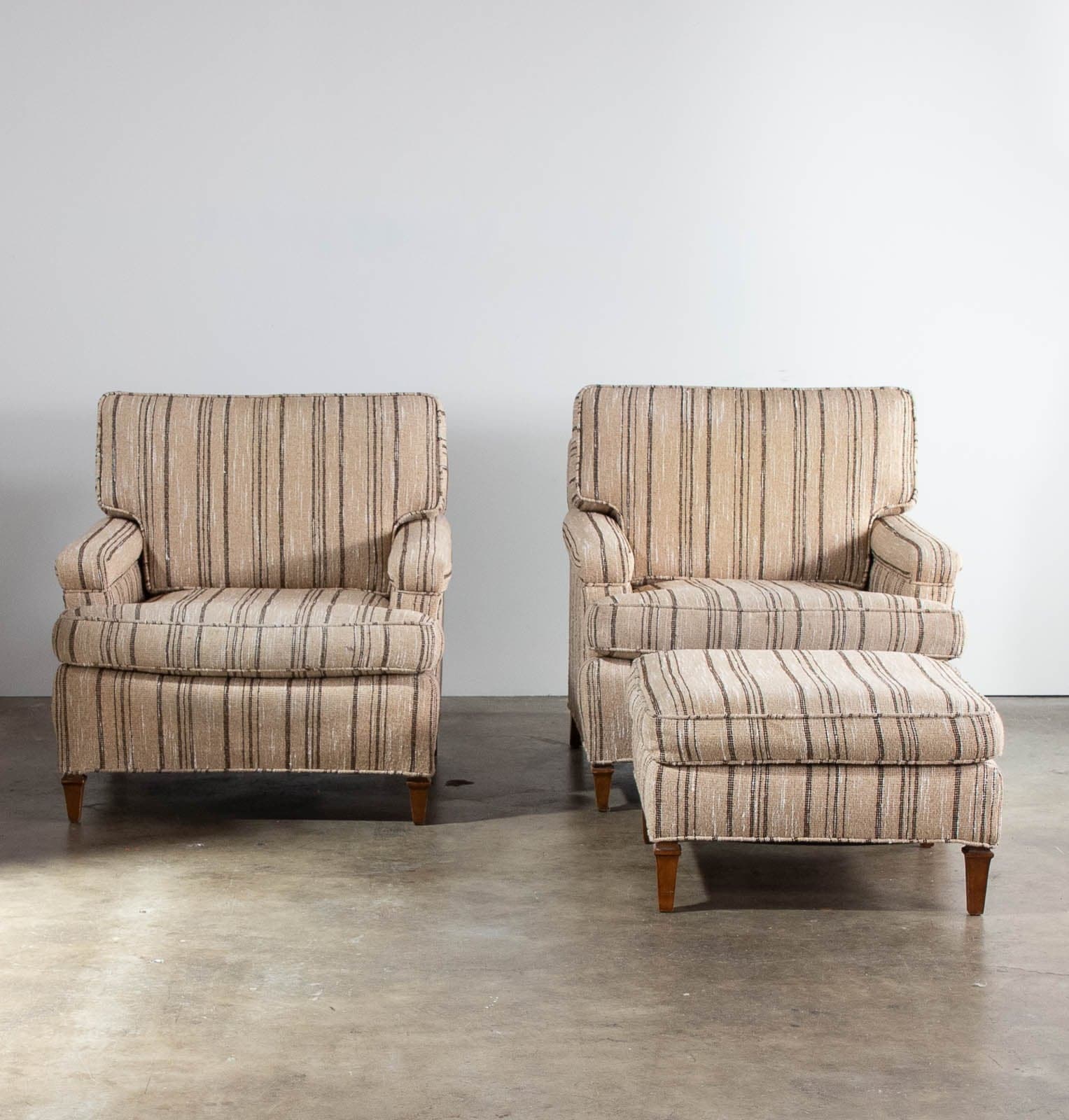 Pair of Upholstered Armchairs w/ 1 Ottoman