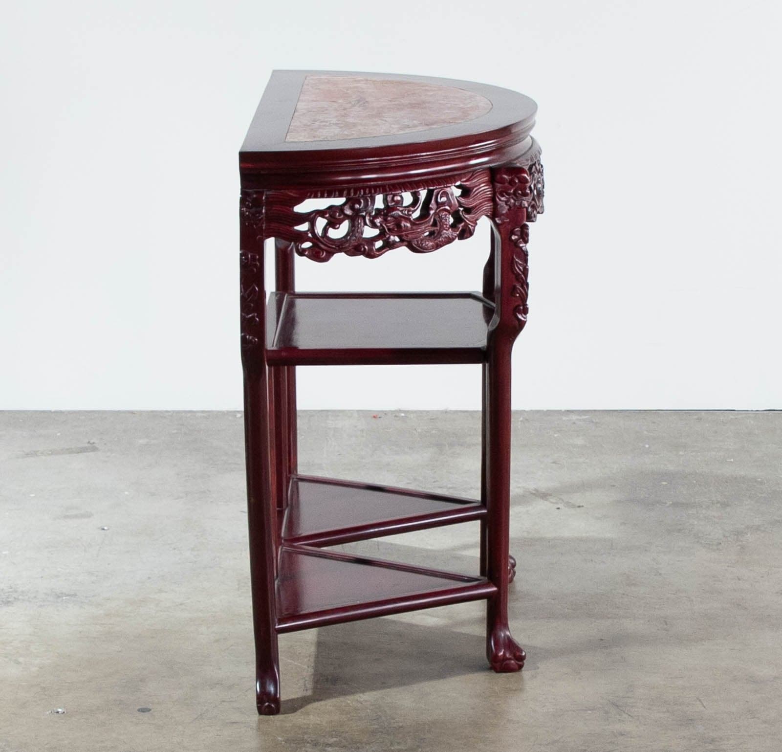 Rosewood Side Tables w/ Shelves & Marble Top (Set of 2) - Thumbnail 4