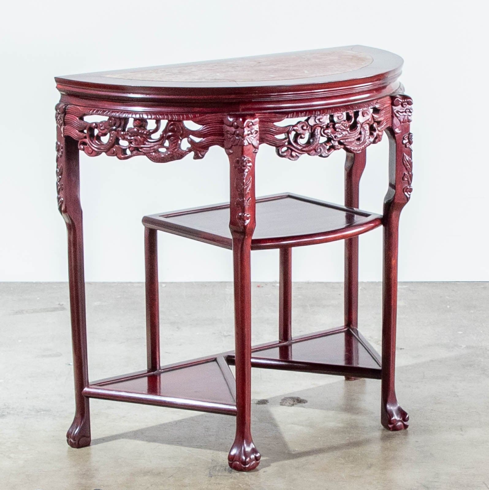 Rosewood Side Tables w/ Shelves & Marble Top (Set of 2) - Thumbnail 3