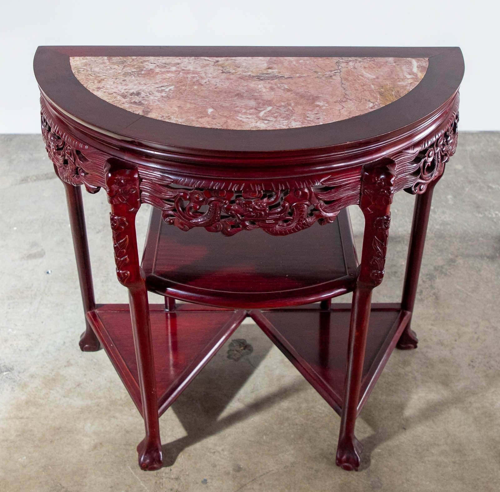 Rosewood Side Tables w/ Shelves & Marble Top (Set of 2) - Thumbnail 5