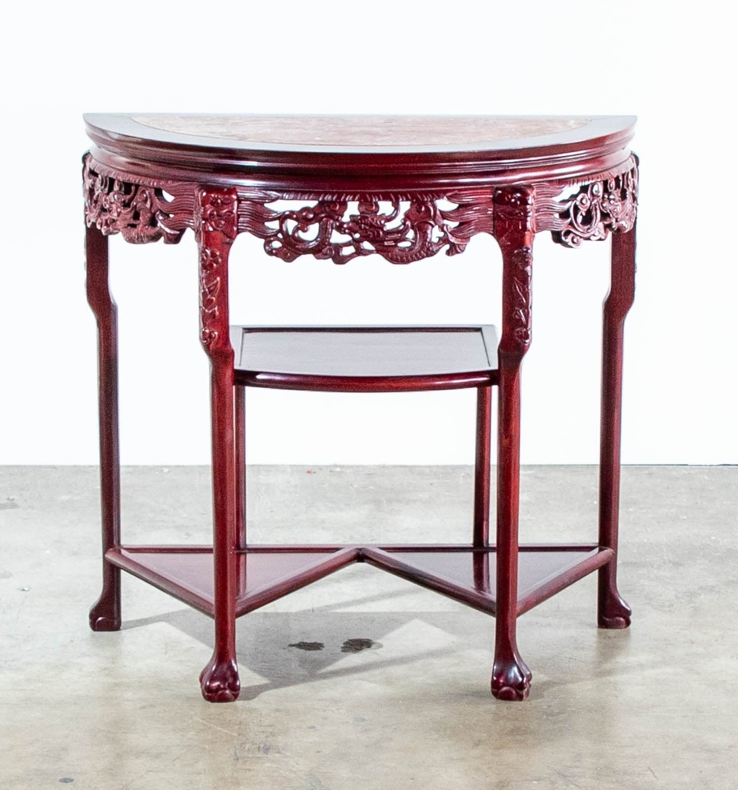 Rosewood Side Tables w/ Shelves & Marble Top (Set of 2) - Thumbnail 2