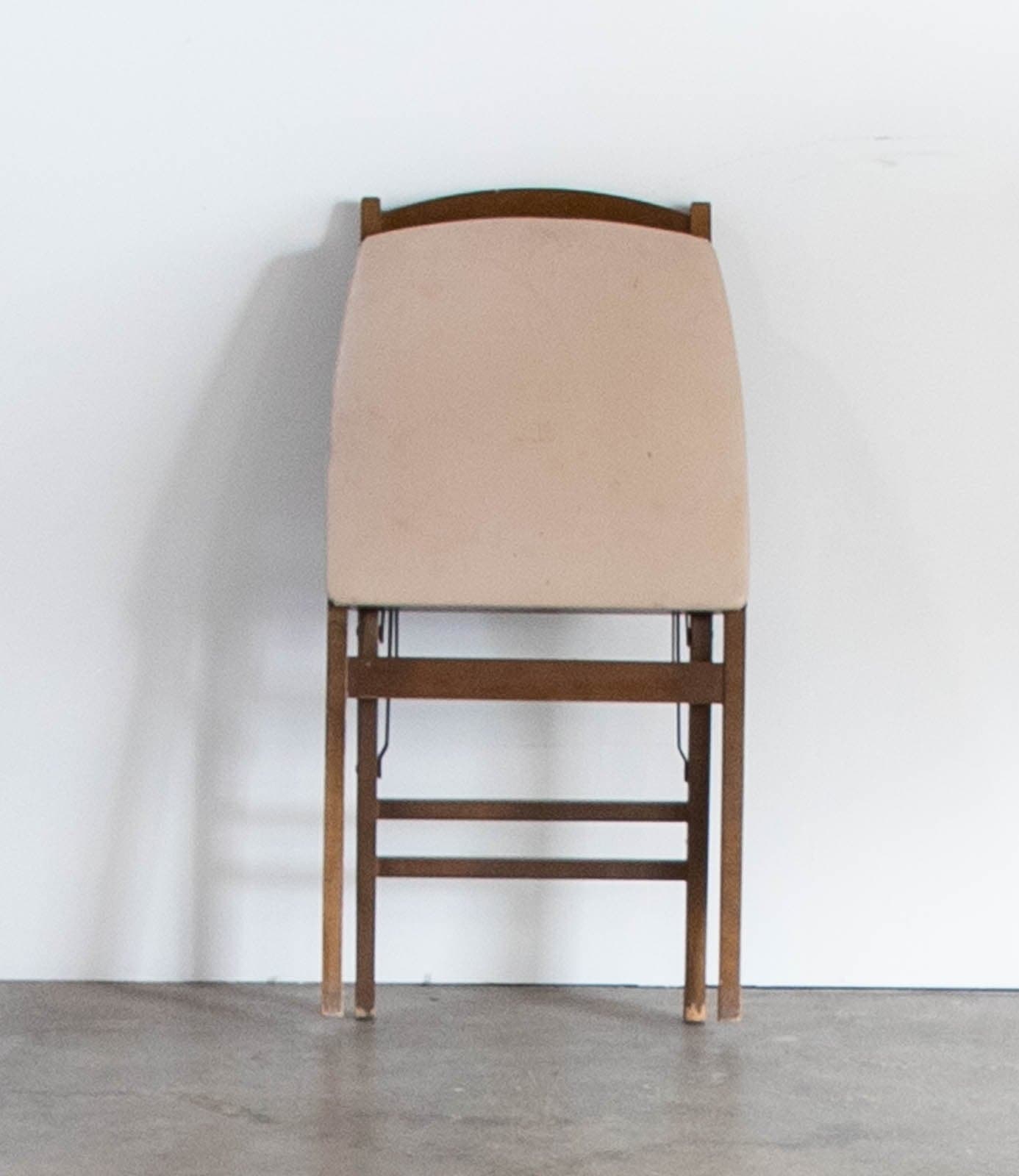 Vintage Mid-Century Stakmore Folding Chair w/ Wood Frame & Cushioned White Seat - Thumbnail 5