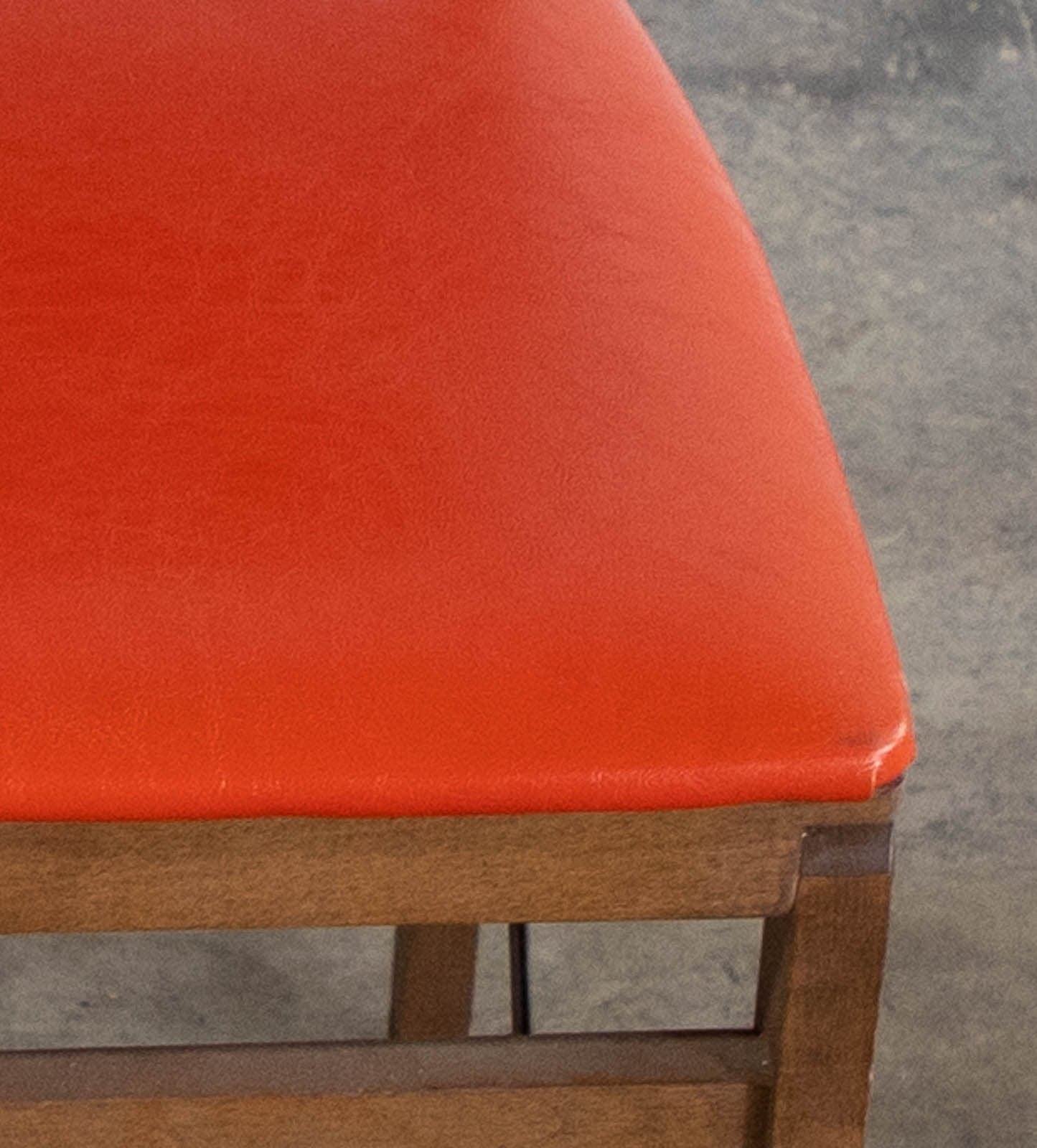 Vintage Mid-Century Stakmore Folding Chairs w/ Wood Frame & Cushioned Orange Seat (2 available) - Thumbnail 7