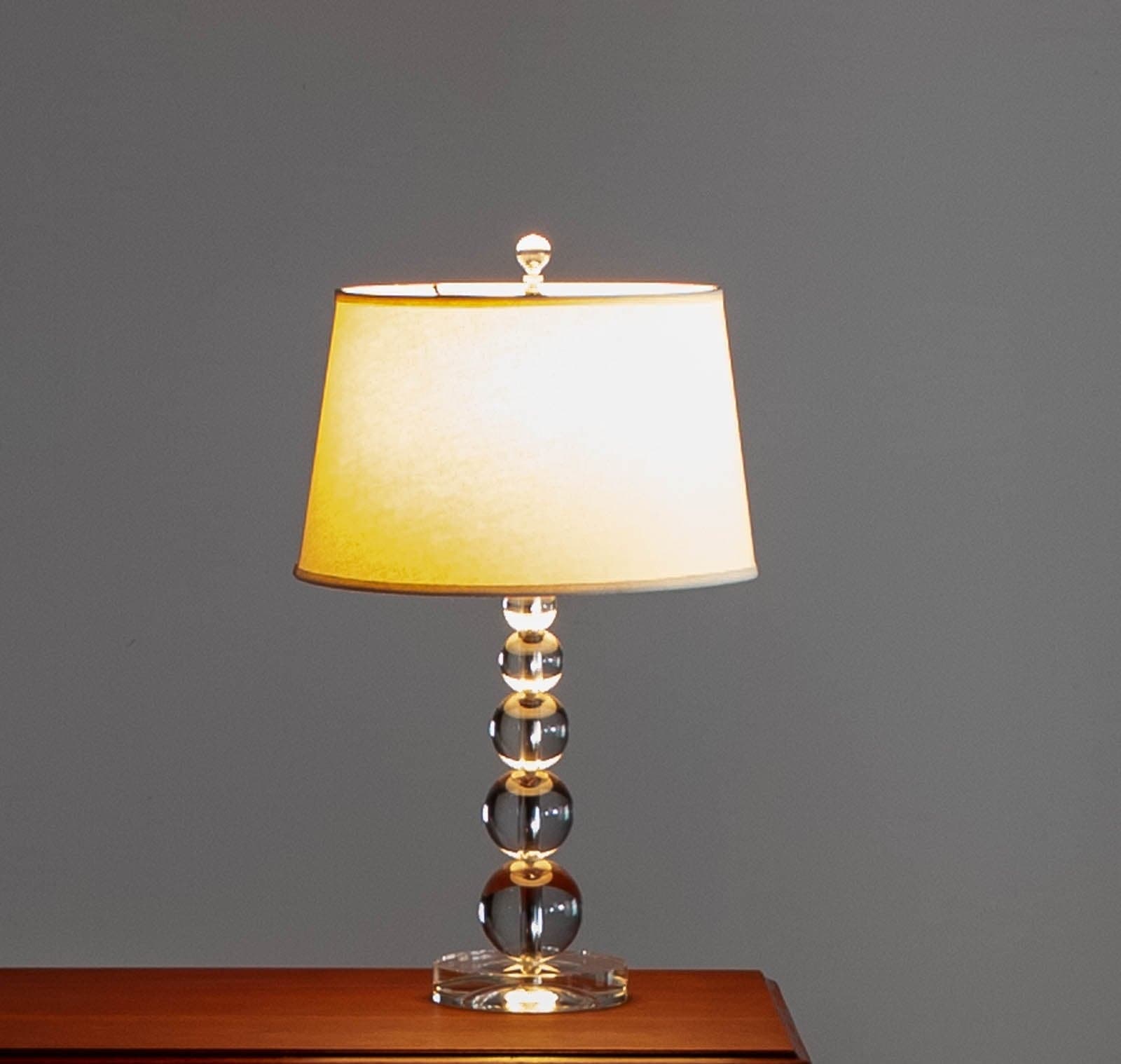 Table Lamp with Glass Base and Fabric Shade - Image 1