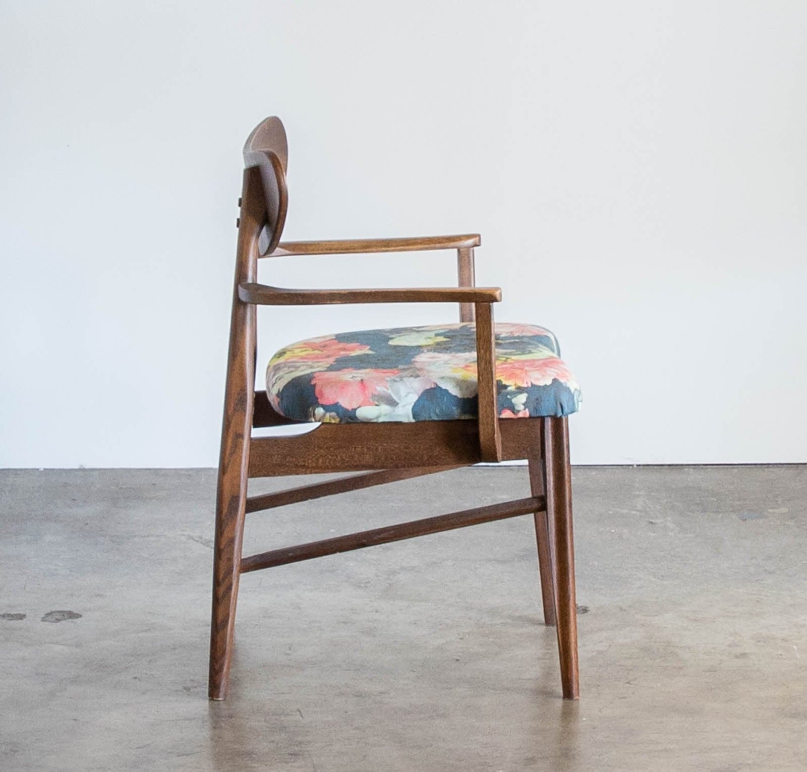 Mid-Century Wood Armchair with Upholstered Seat - Thumbnail 4