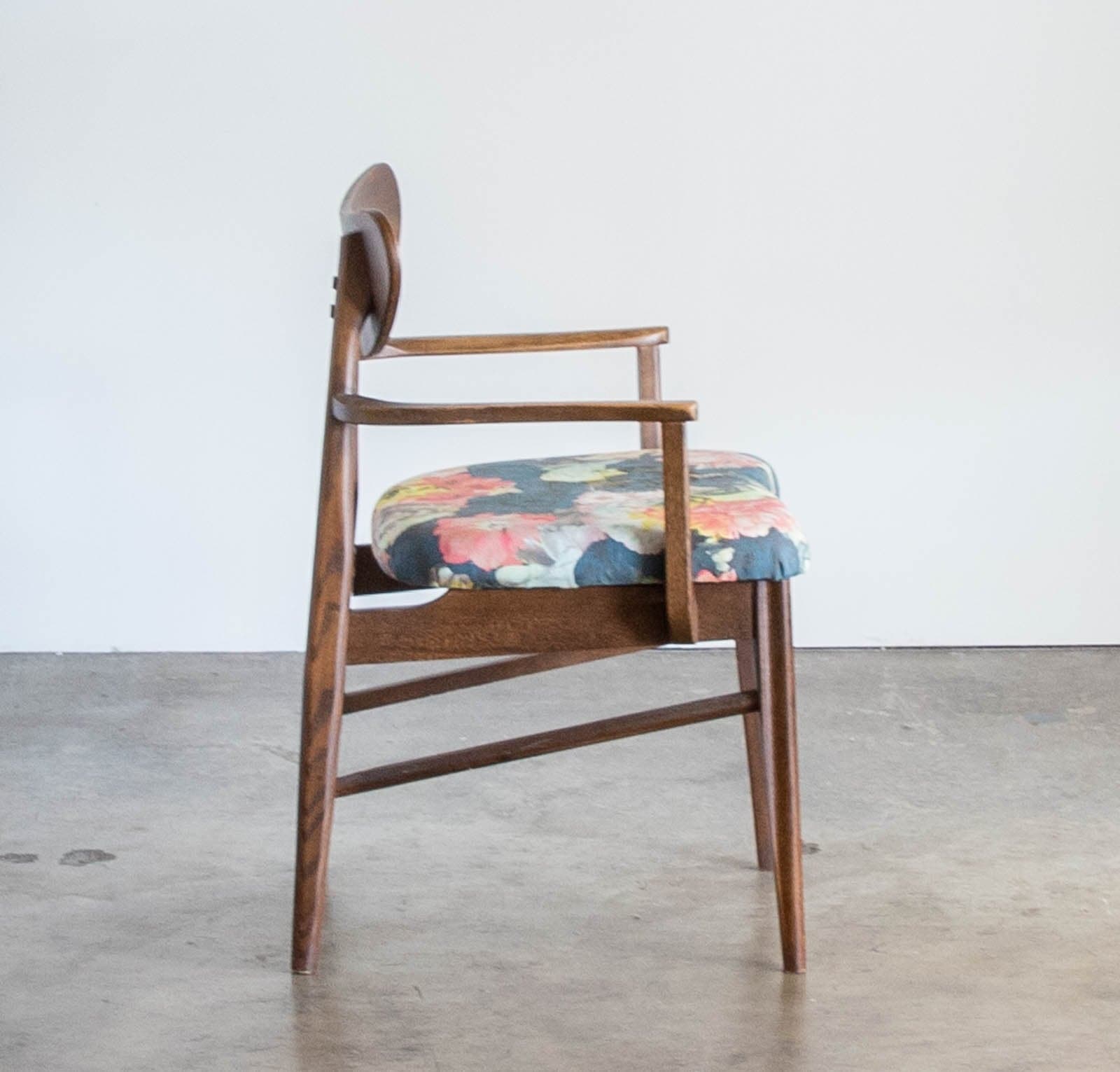 Mid-Century Wood Armchair with Upholstered Seat - Thumbnail 3