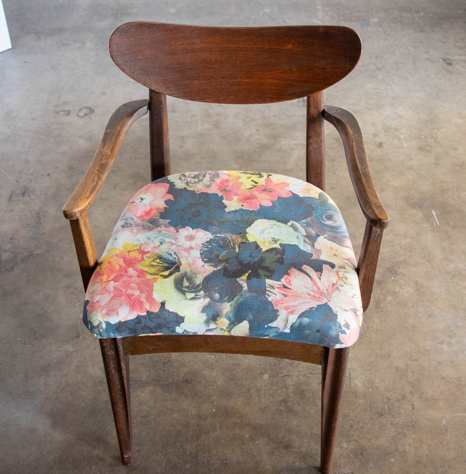 Mid-Century Wood Armchair with Upholstered Seat - Thumbnail 6