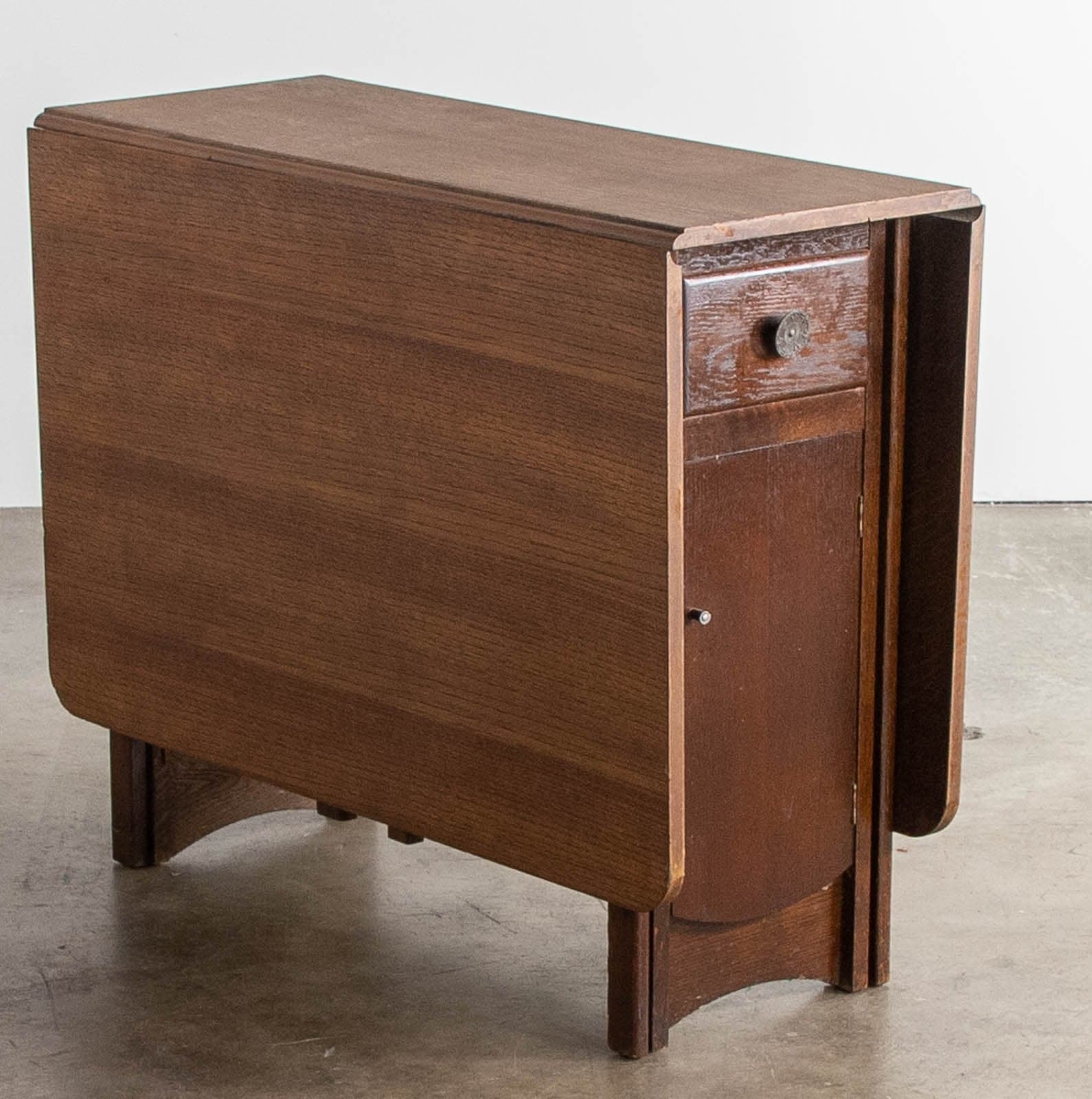 Vintage Dropleaf Table with Drawer and Cabinet - Thumbnail 2