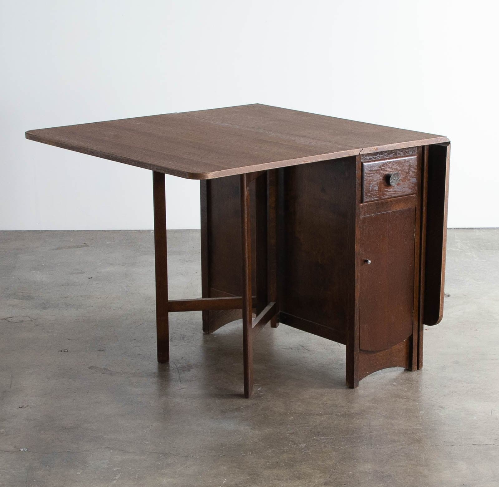 Vintage Dropleaf Table with Drawer and Cabinet - Thumbnail 3