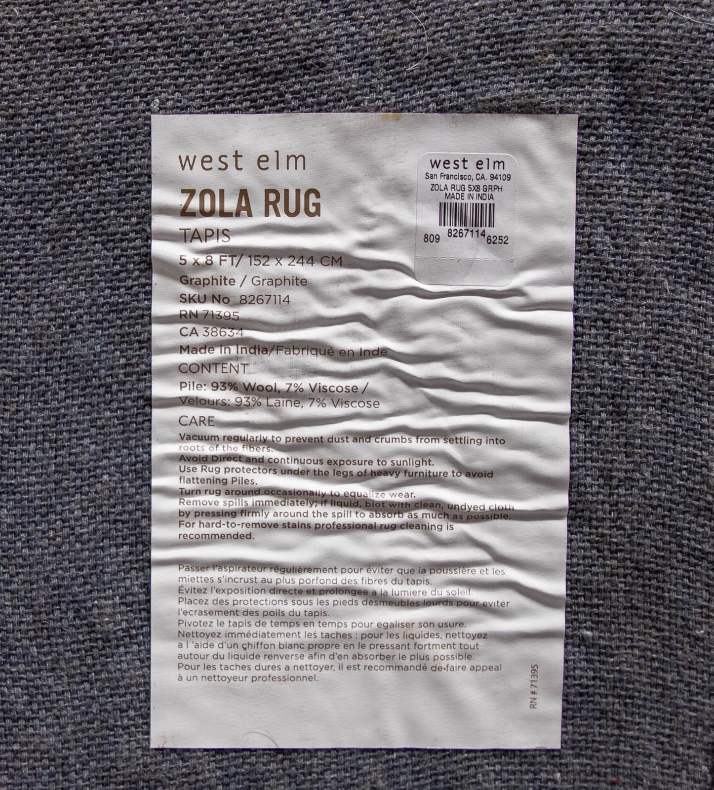 West Elm Zola Rug 5' x 8', Graphite - Thumbnail 4