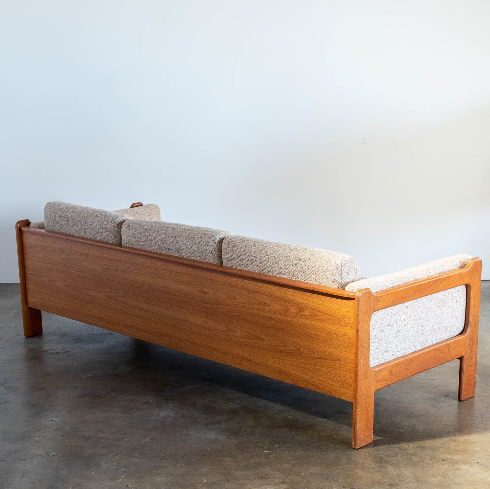 Mid Century Modern Sofa with Teak Wood Back Panel - Thumbnail 3