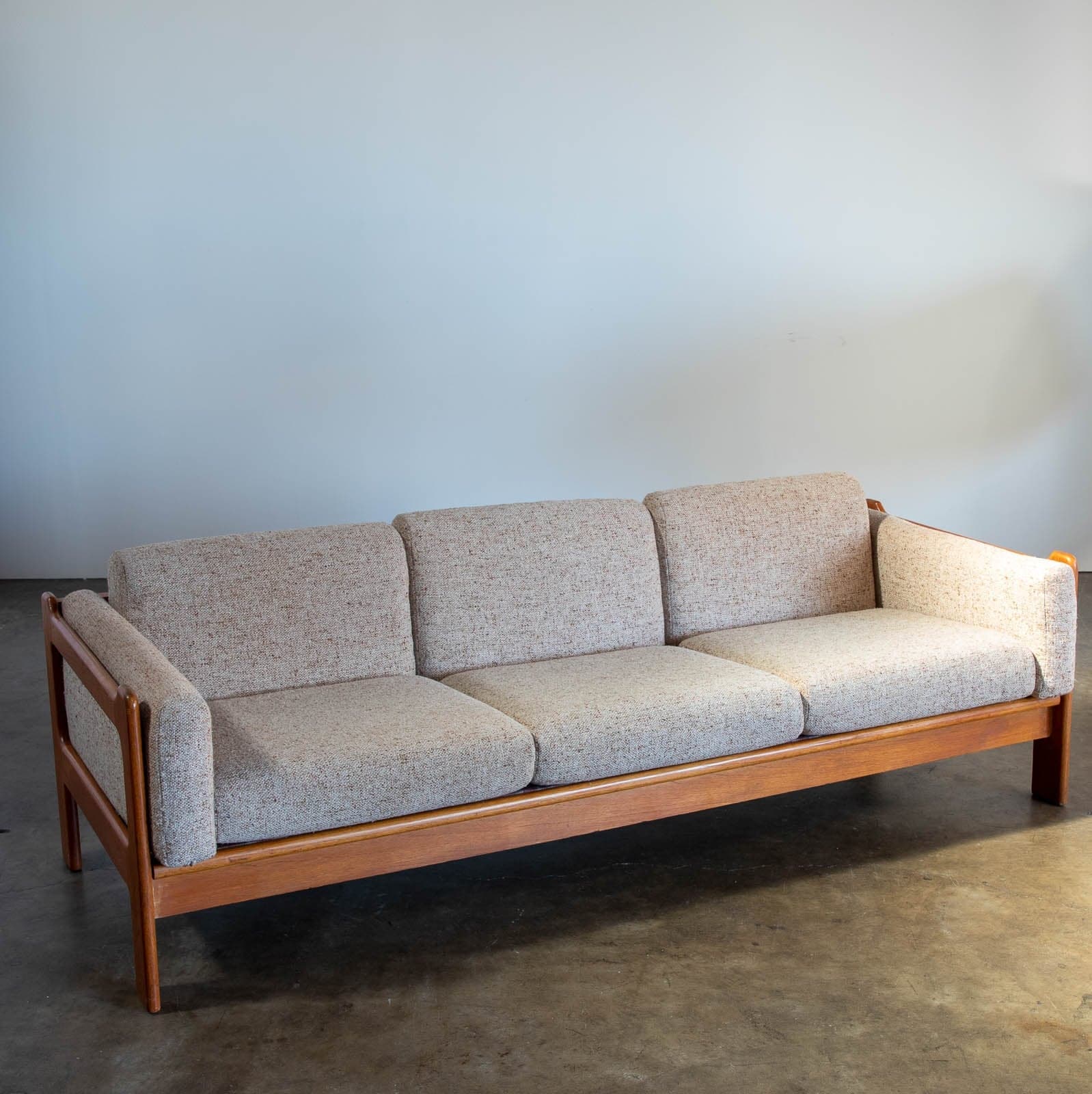 Mid Century Modern Sofa with Teak Wood Back Panel