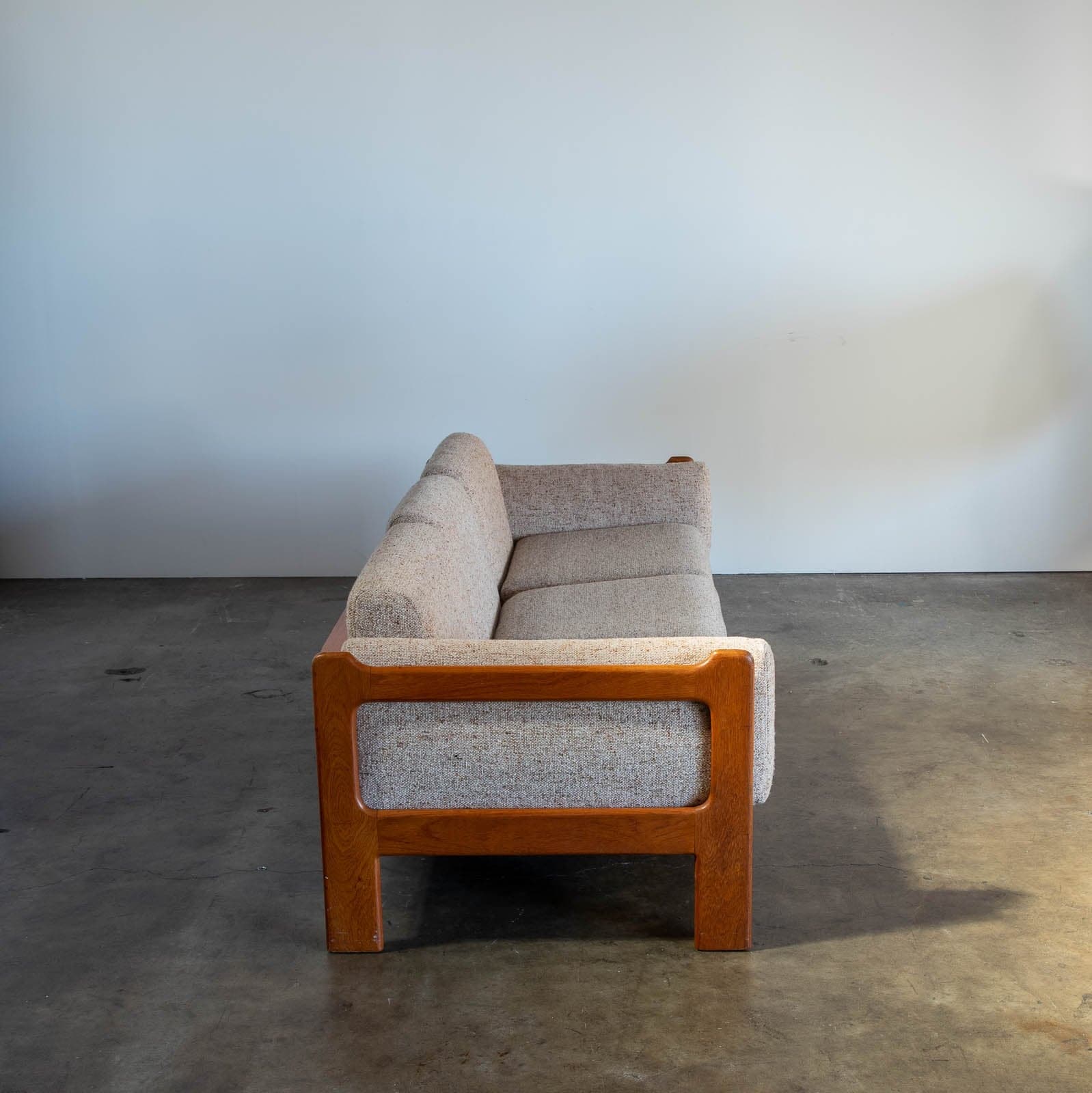 Mid Century Modern Sofa with Teak Wood Back Panel - Thumbnail 2