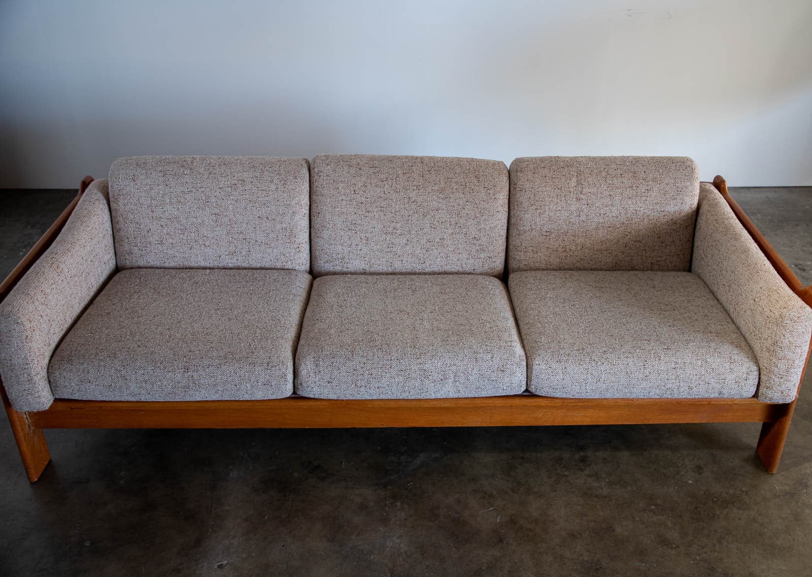 Mid Century Modern Sofa with Teak Wood Back Panel - Thumbnail 4