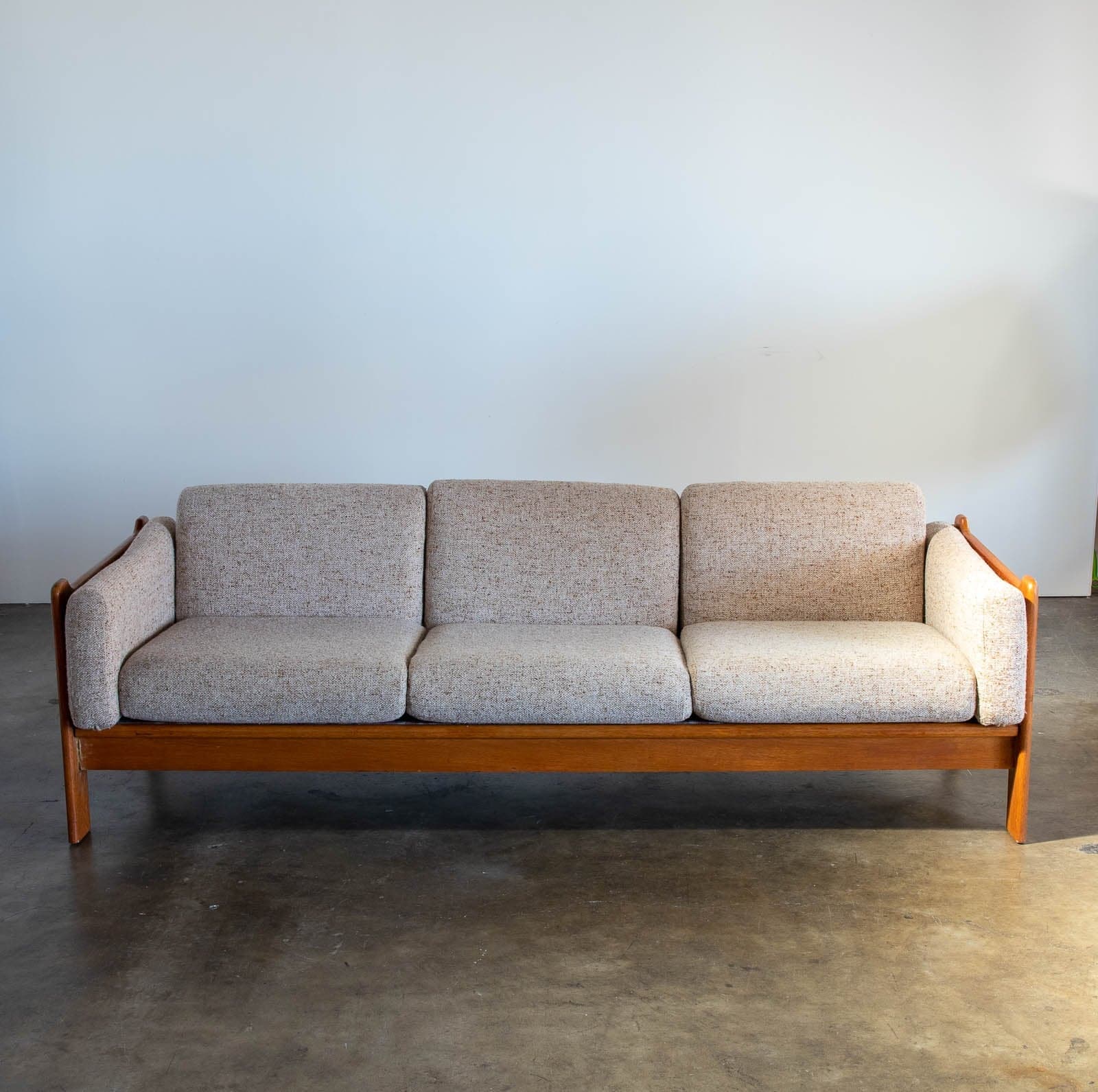 Mid Century Modern Sofa with Teak Wood Back Panel - Thumbnail 7