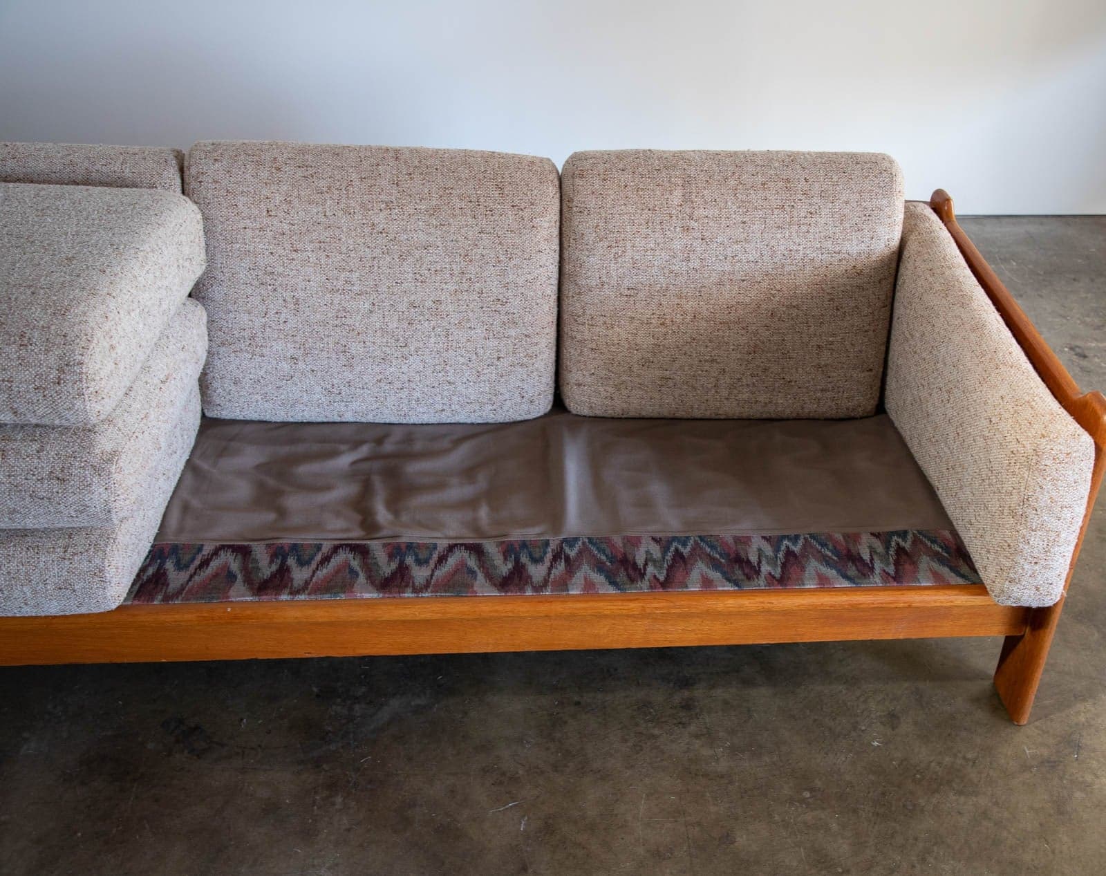 Mid Century Modern Sofa with Teak Wood Back Panel - Thumbnail 5