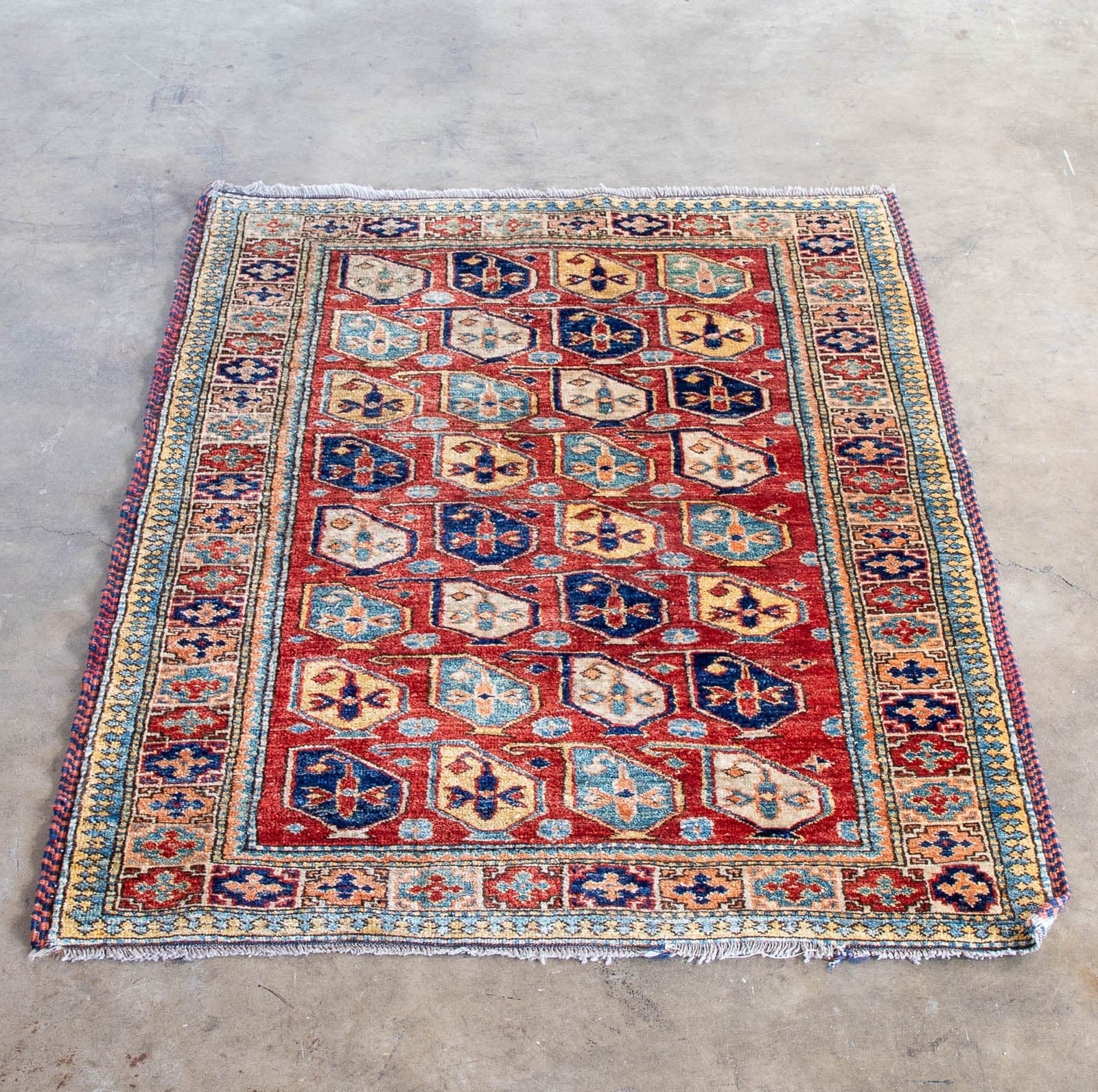 Vintage Persian Rug with Checkered Trim - Image 1