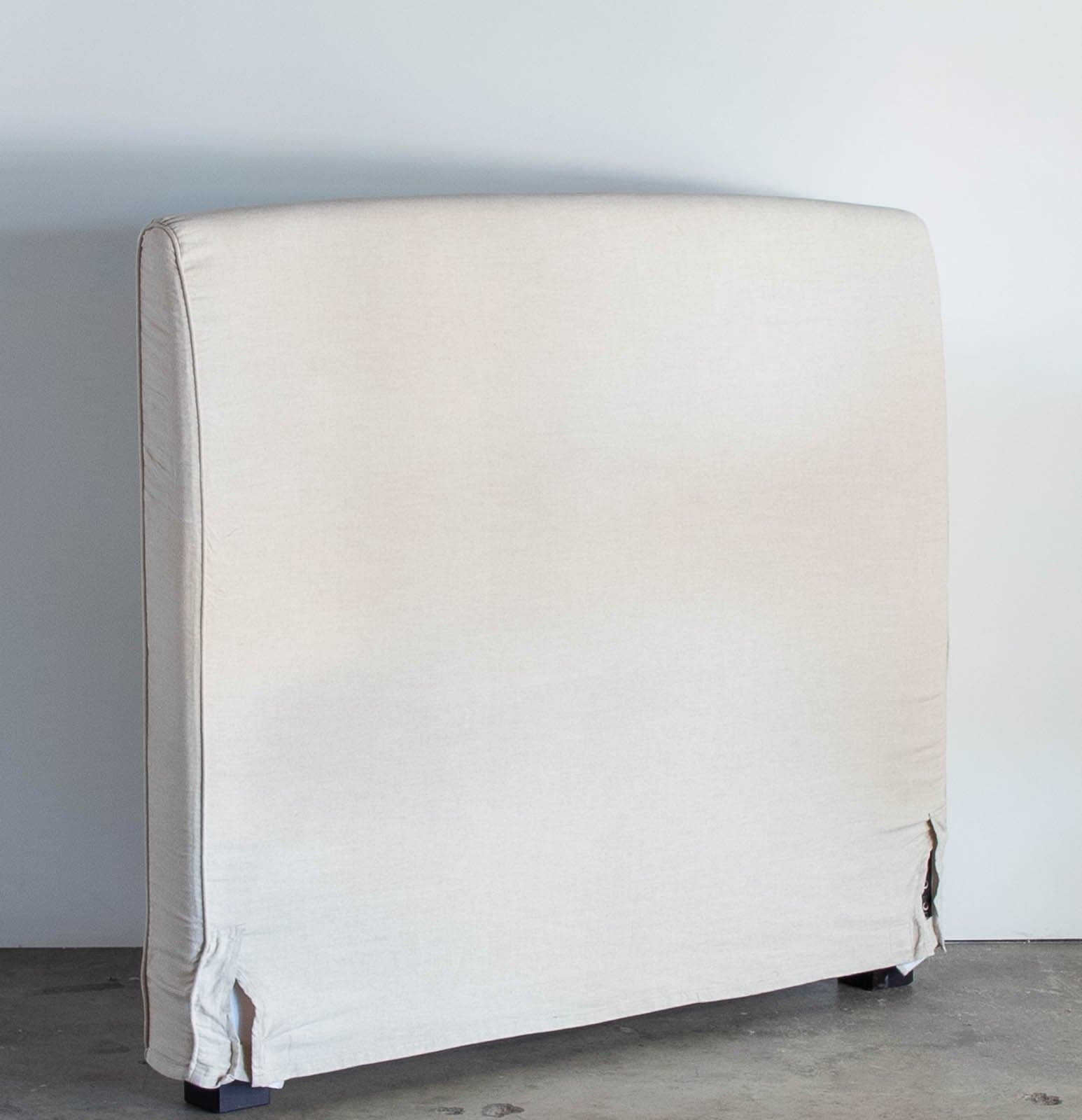 Pottery Barn Queen Sized Headboard with Oatmeal Fabric Cover and Matching Bedskirt - Thumbnail 2