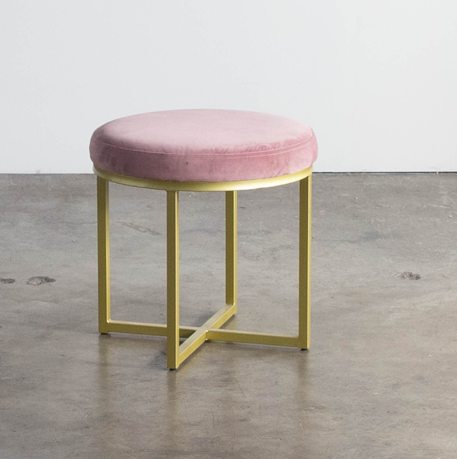 Vanity Stool with Gold Metal Base and Velvet Cushion - Thumbnail 2