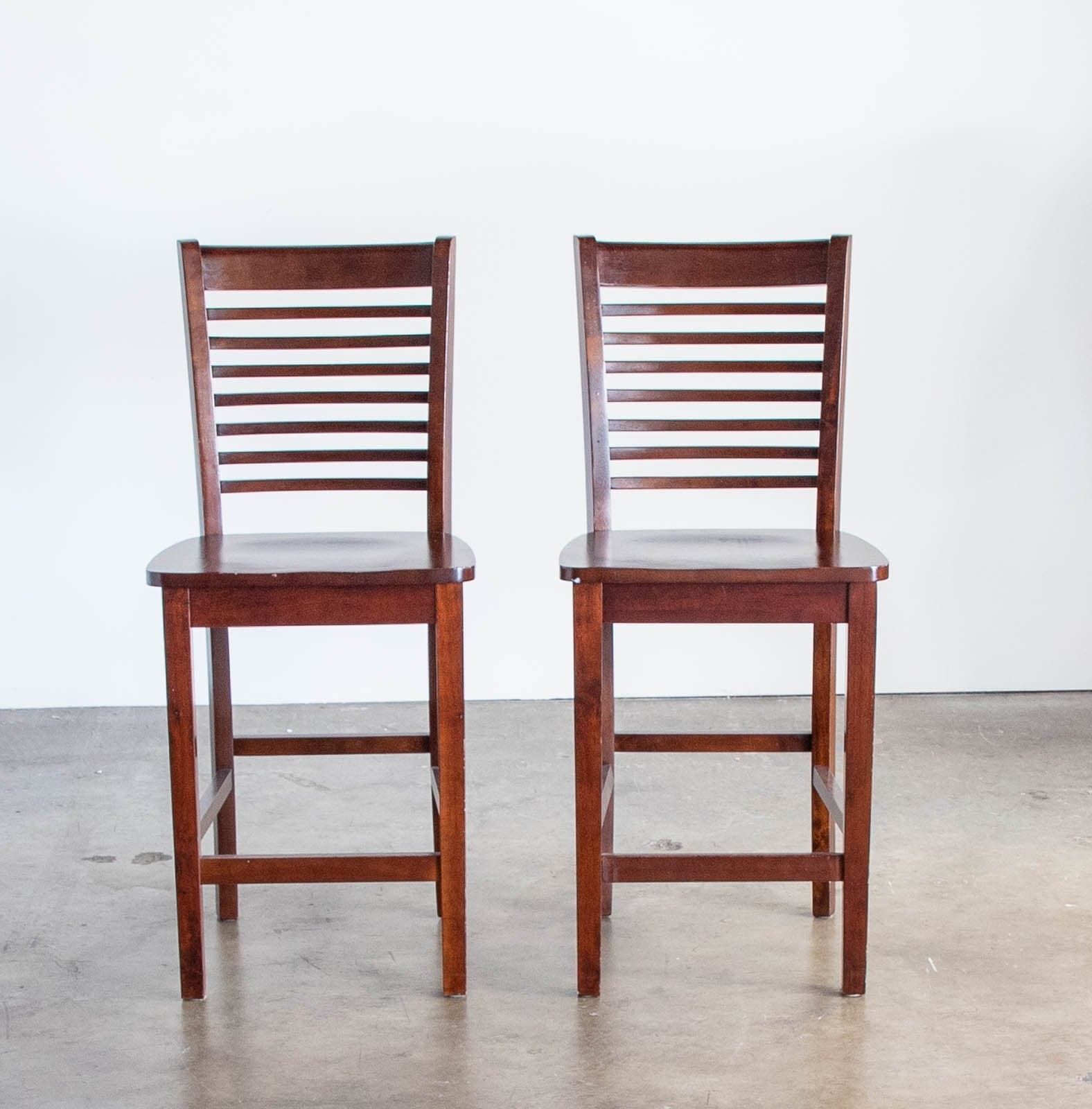 Counter Height Wood Stools with Back (Set of 2) - Image 1