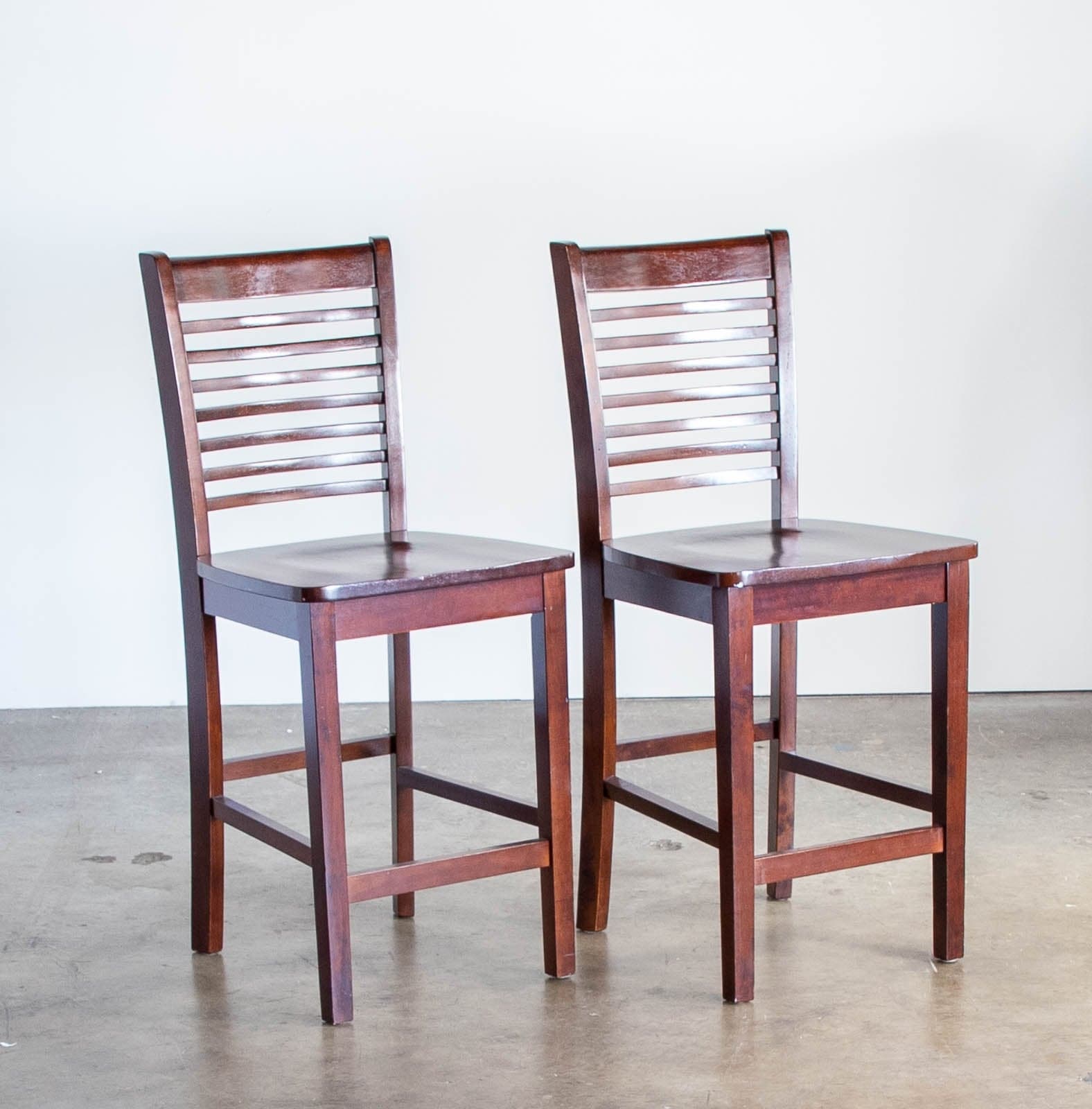 Counter Height Wood Stools with Back (Set of 2) - Thumbnail 2