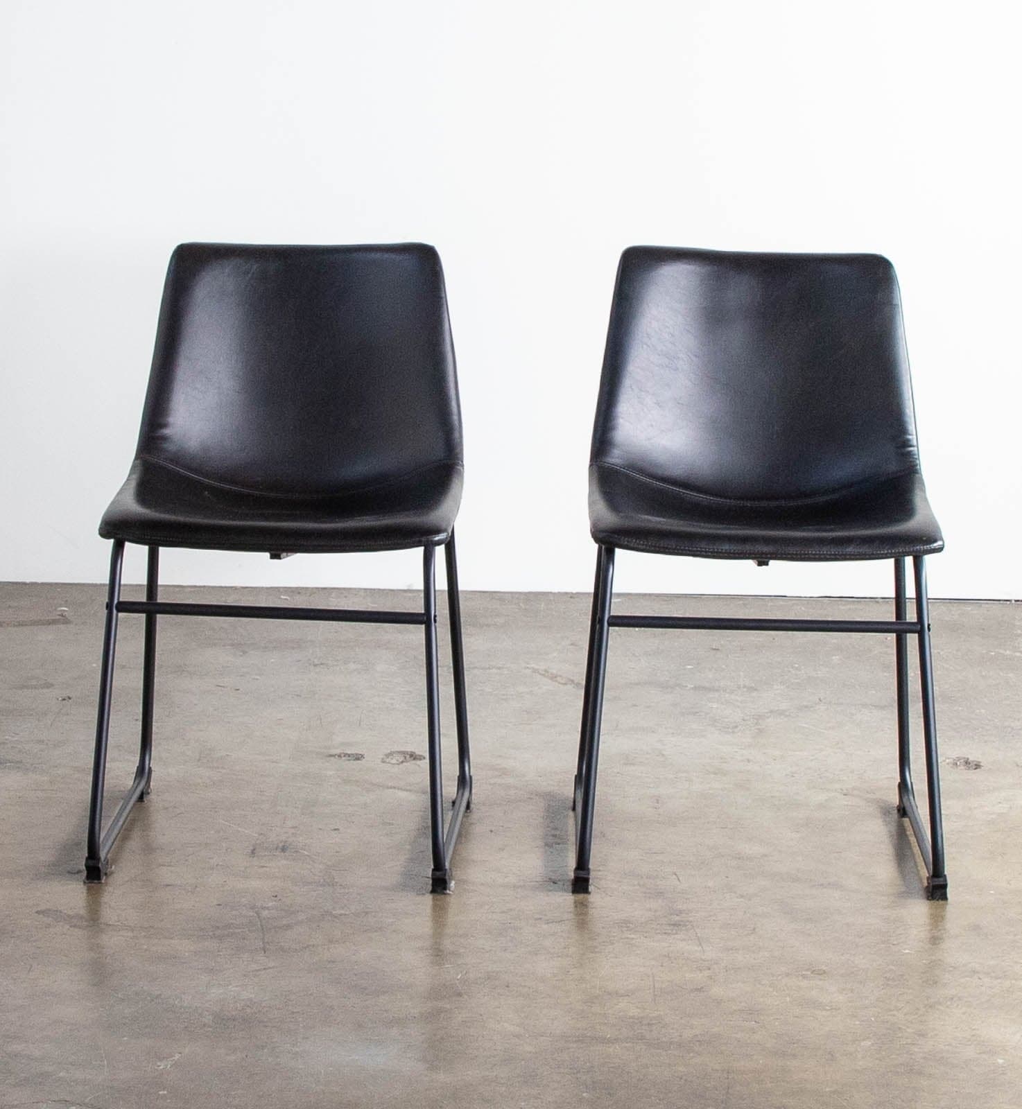 Walker Edison Douglas Urban Industrial Faux Leather Armless Dining Chairs, Set of 2, Black