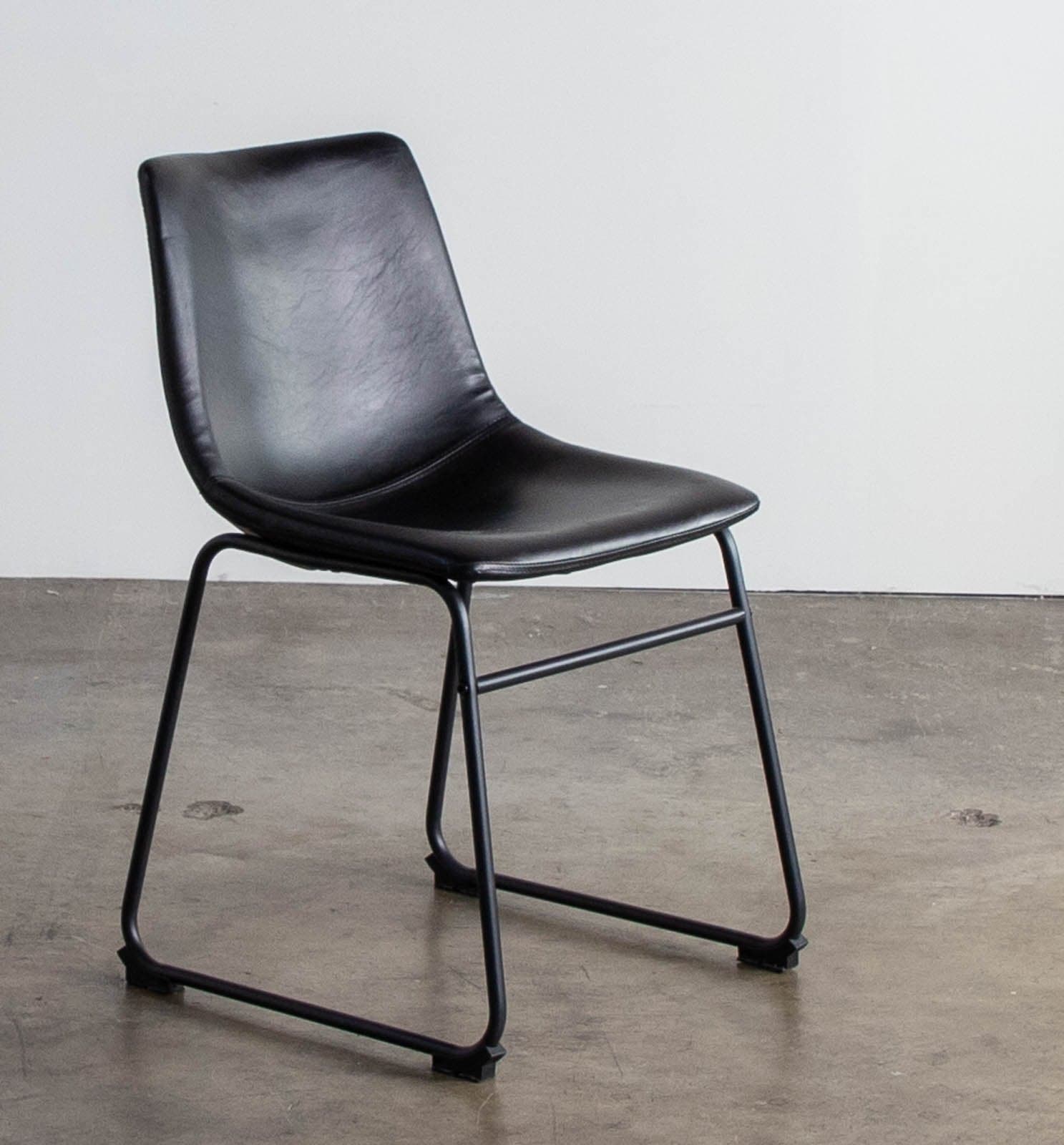 Walker Edison Douglas Urban Industrial Faux Leather Armless Dining Chairs, Set of 2, Black - Thumbnail 3