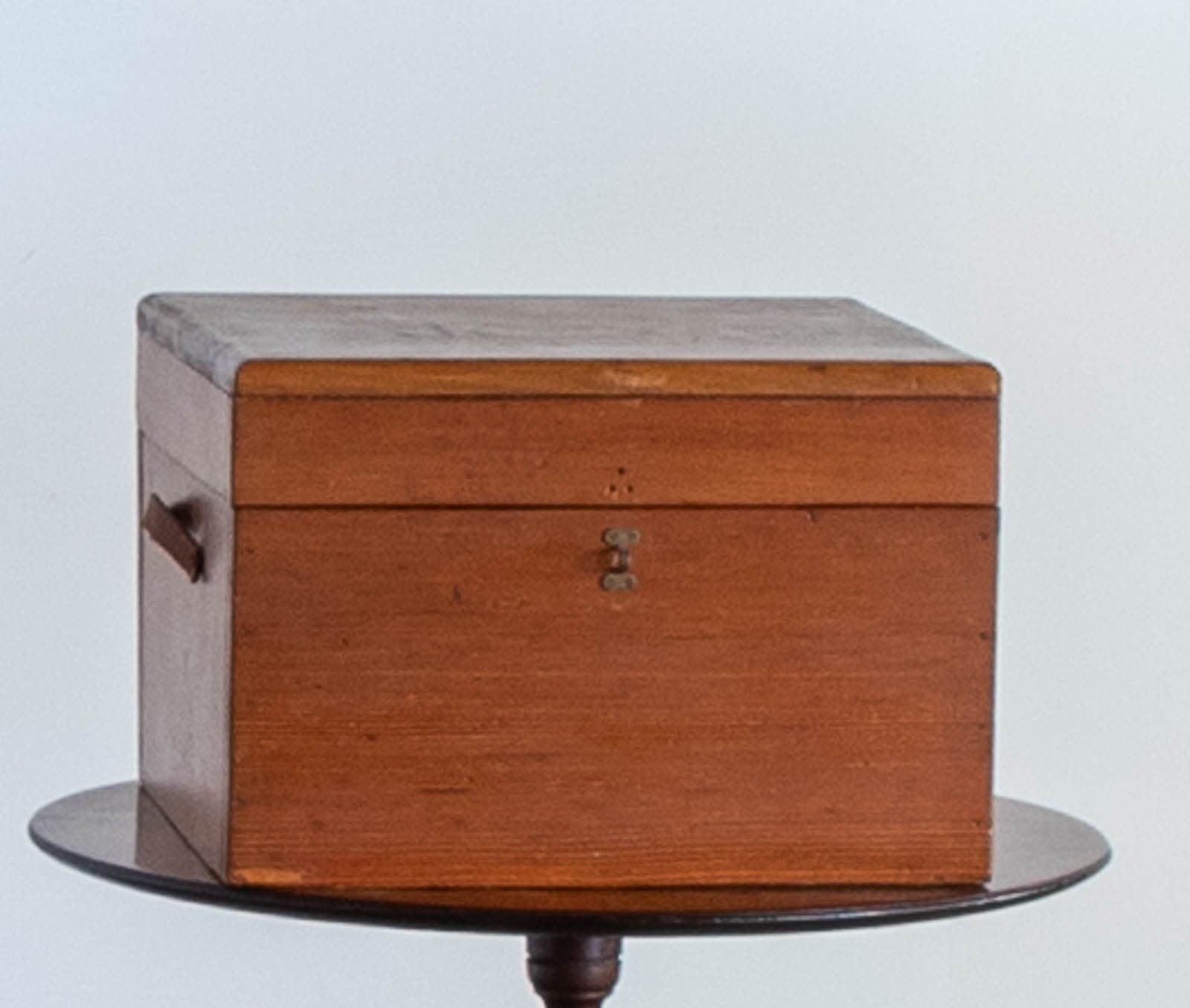 Vintage Wood Lockbox with Leather Handles