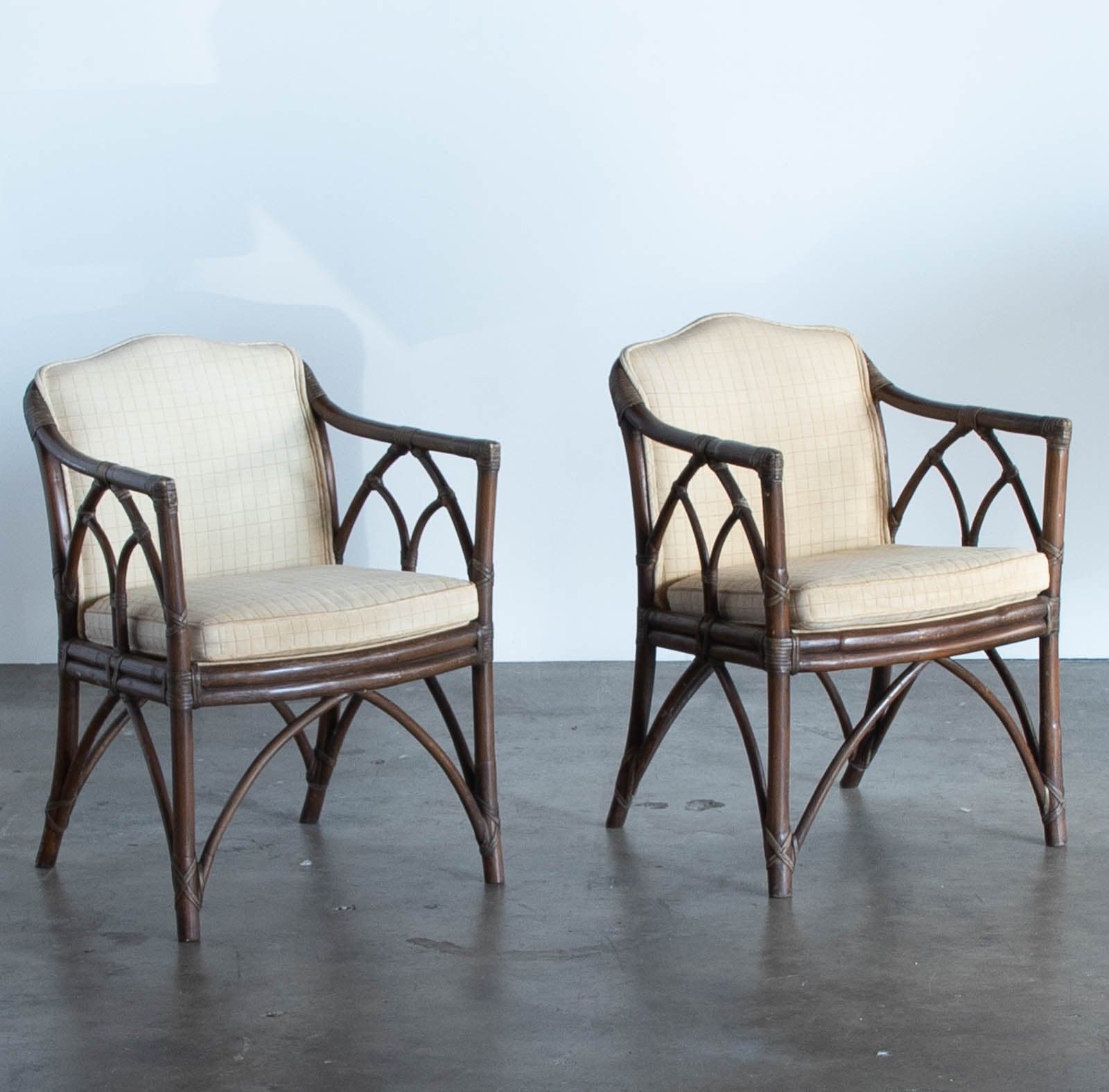 Vintage 1960's McGuire Cathedral Back Rattan Arm Chairs (Set of 2) - Image 1