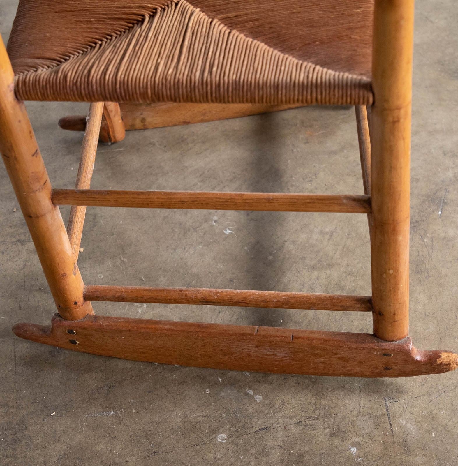 Vintage Wood Rocking Chair with Original Rush Seat - Thumbnail 7