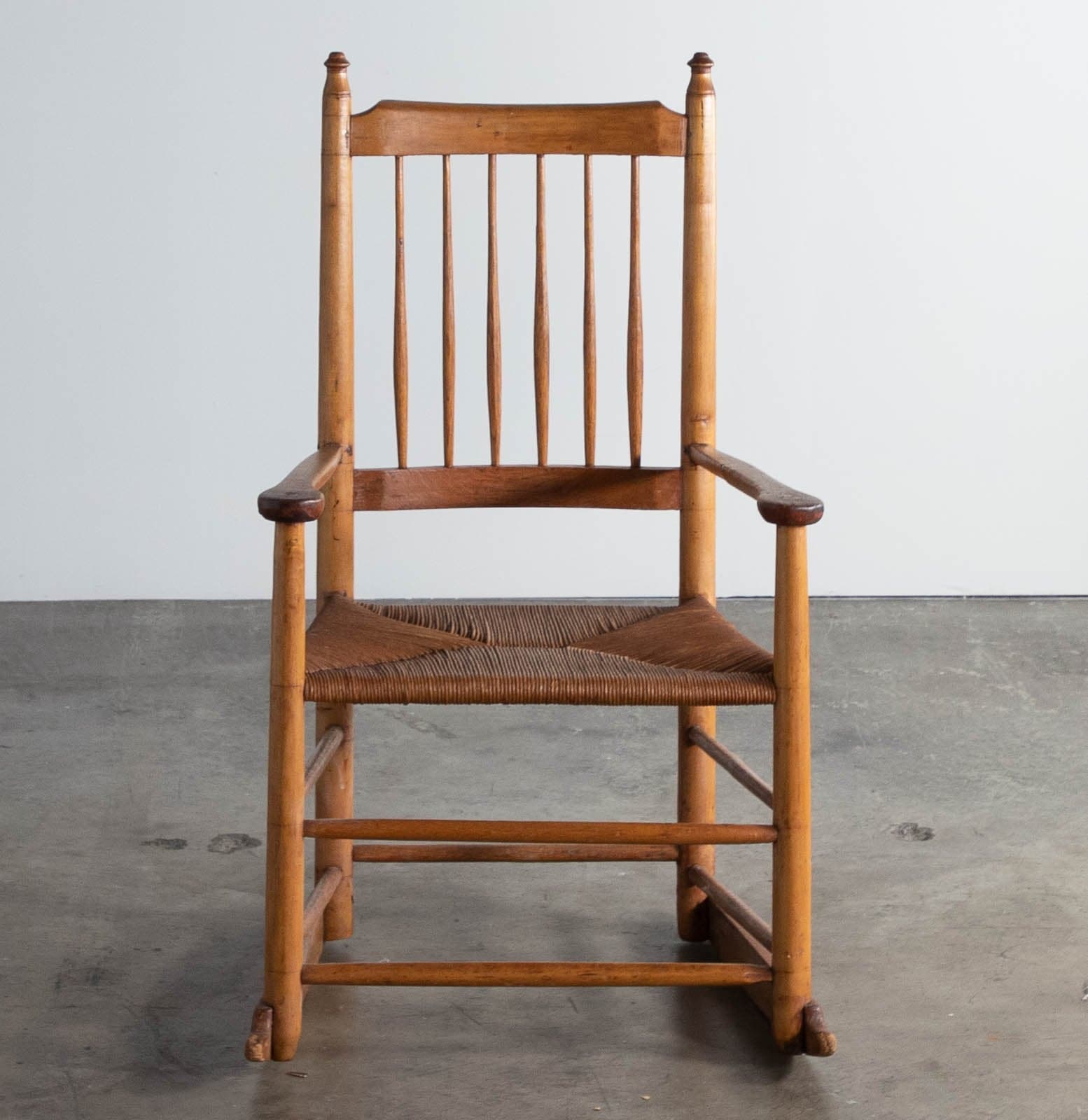 Vintage Wood Rocking Chair with Original Rush Seat - Thumbnail 8