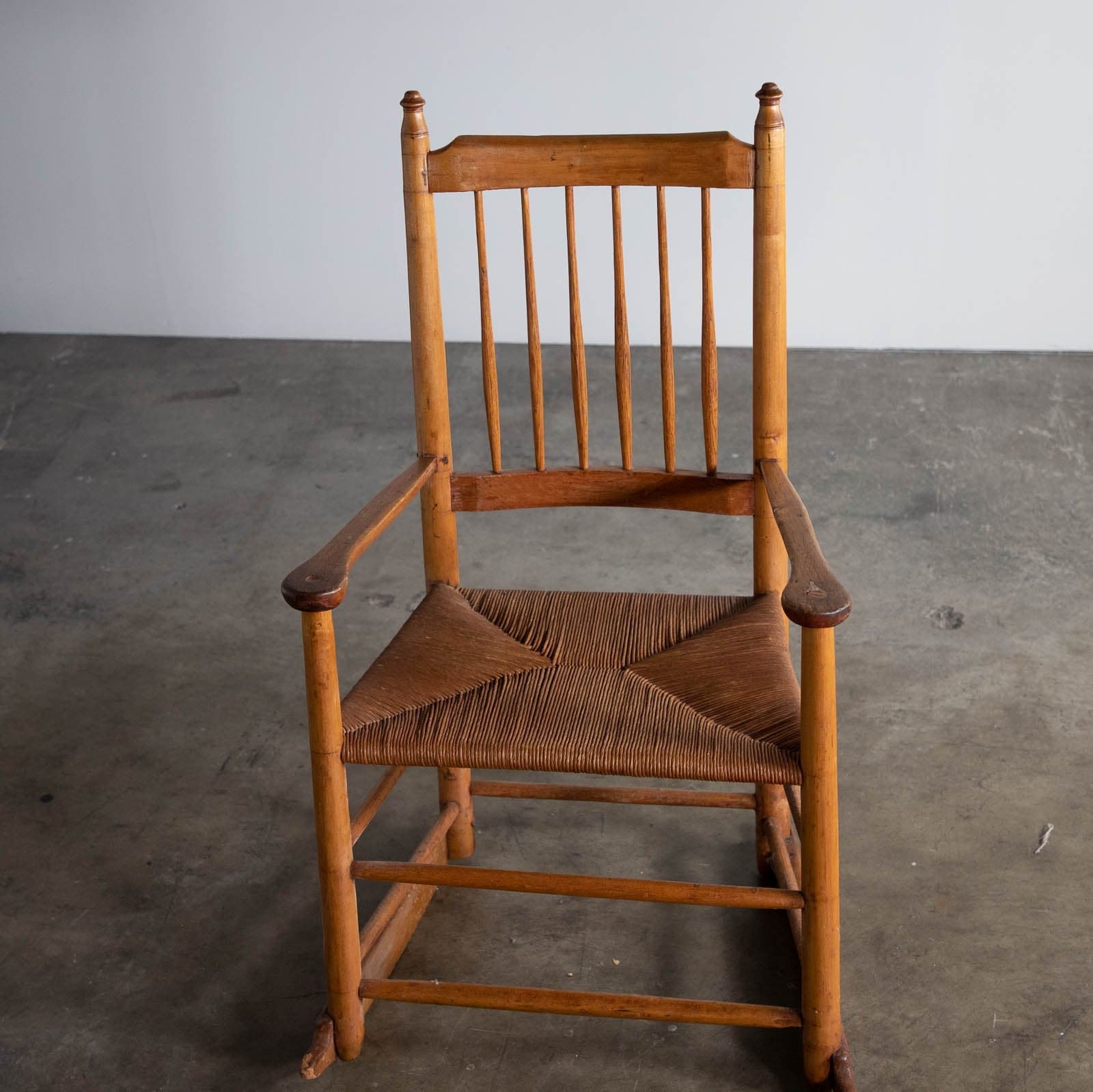 Vintage Wood Rocking Chair with Original Rush Seat - Thumbnail 4