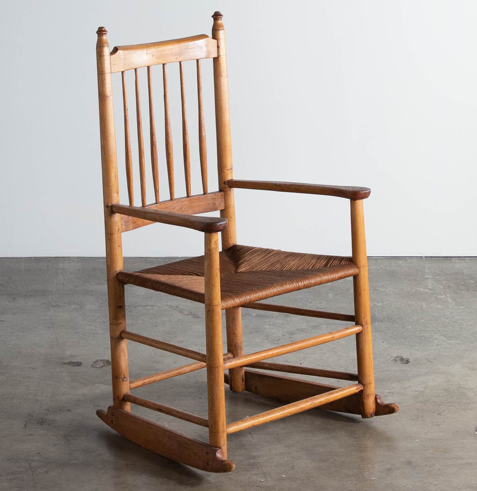 Vintage Wood Rocking Chair with Original Rush Seat