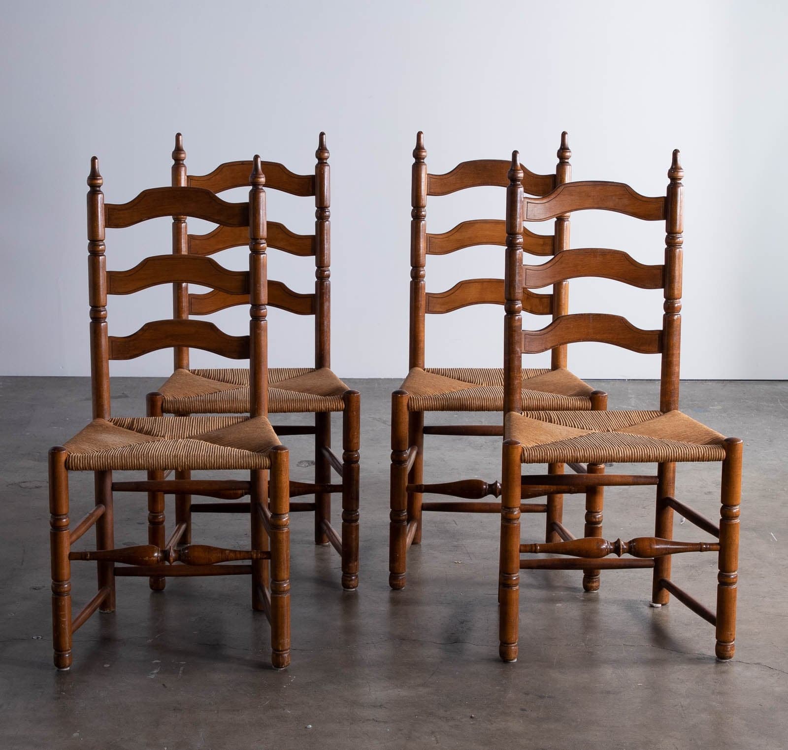 Vintage Ladderback Dining Side Chair with Rush Seat, Set of 4