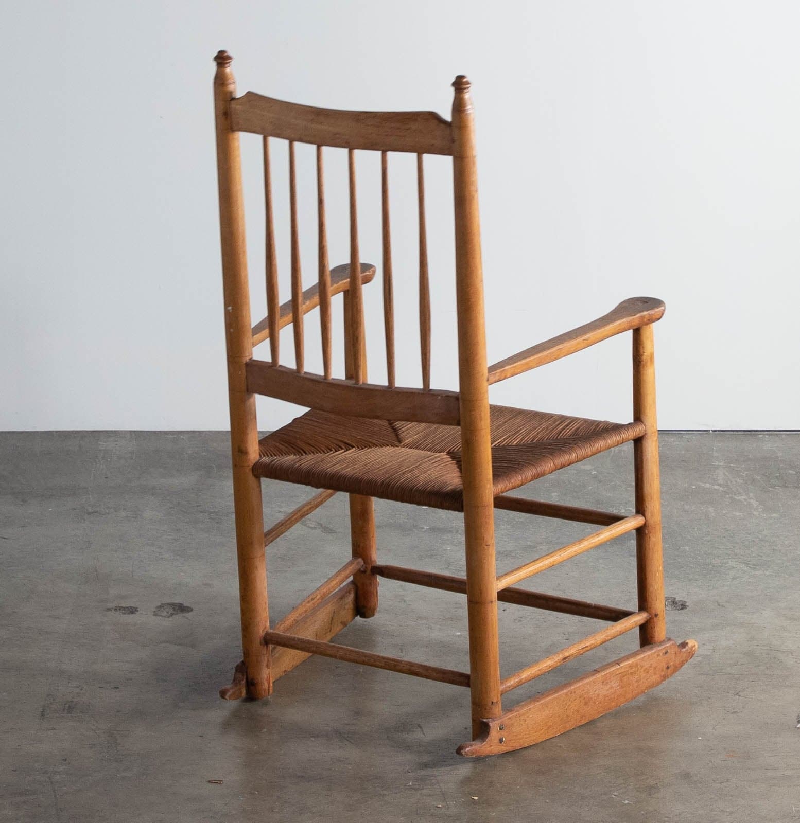 Vintage Wood Rocking Chair with Original Rush Seat - Thumbnail 3