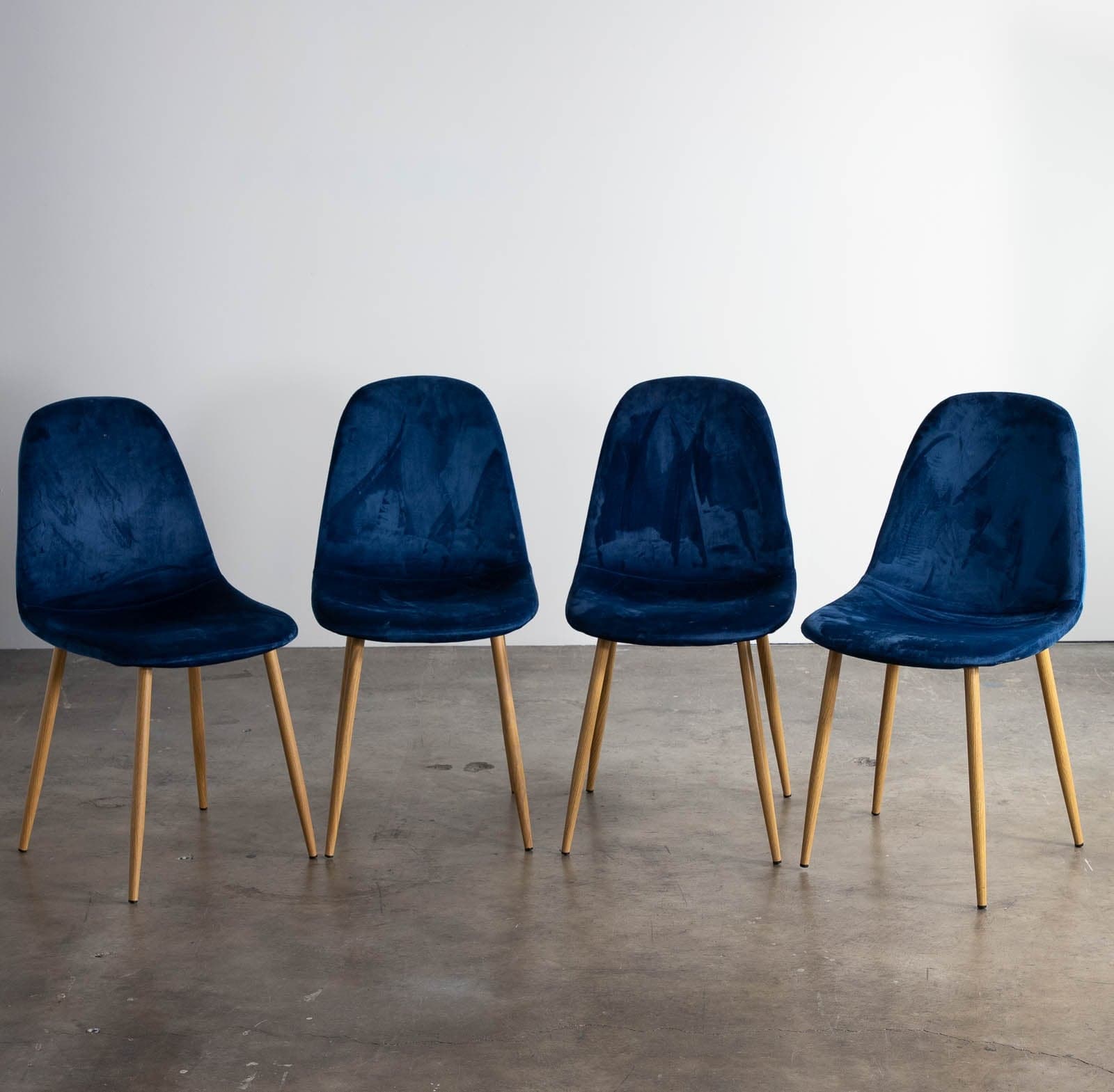 Upholstered Dining Chairs with Wood Legs, Blue (Set of 4) - Image 1